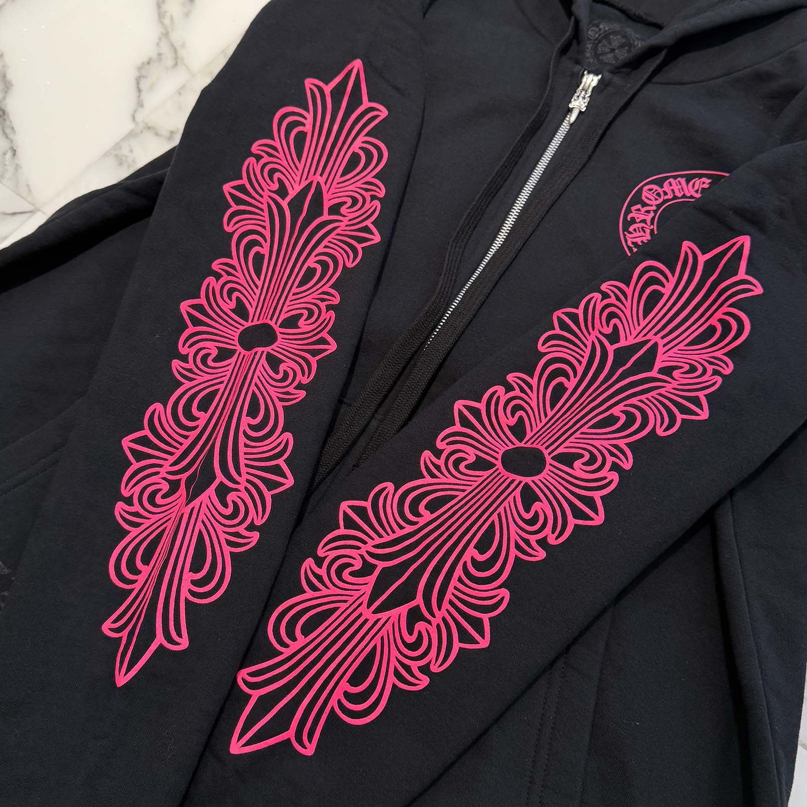 CHROME HEARTS 2025AW Floral Cross Horseshoe Zip Up Hoodie Size M