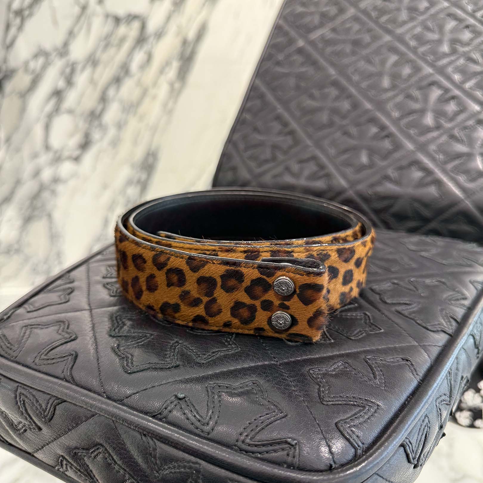 CHROME HEARTS 1.5 STRAP Horseshoe Rivet Leopard Harako Leather