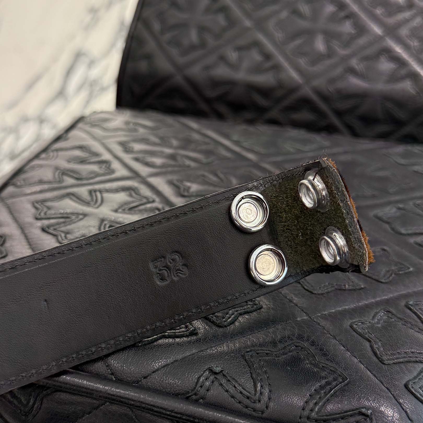 CHROME HEARTS 1.5 STRAP Horseshoe Rivet Leopard Harako Leather Belt Size 32 クロムハーツ 1.5ストラップ ホースシューリベット レオパード ハラコレザーベルト サイズ32