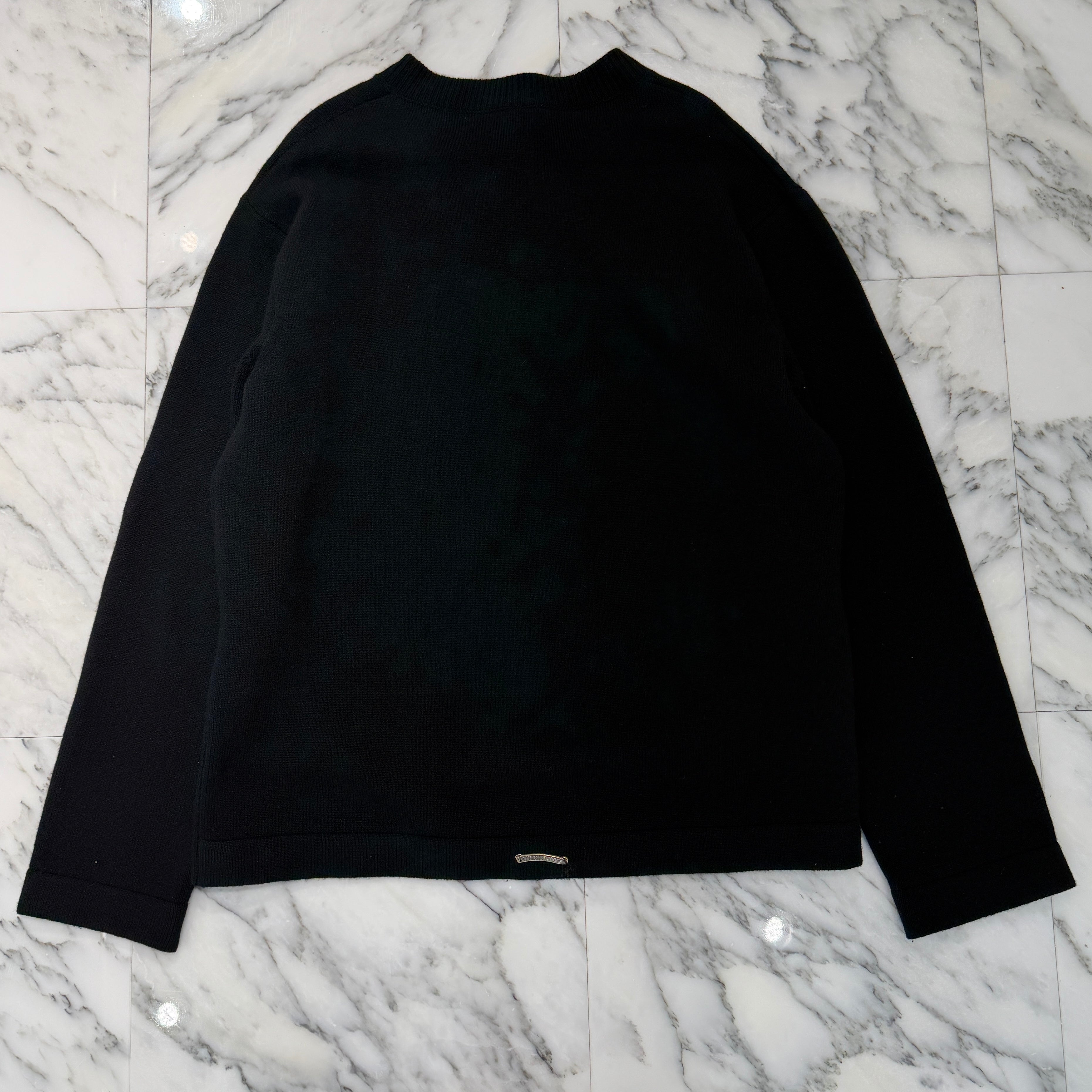 CHROME HEARTS Y NOT King Taco 3 Cemetery Cross Leather Patch Cashmere Knit Sweater Size L クロムハーツ ワイノット キングタコ 3セメタリークロス レザーパッチ カシミヤ ニットセーター サイズL