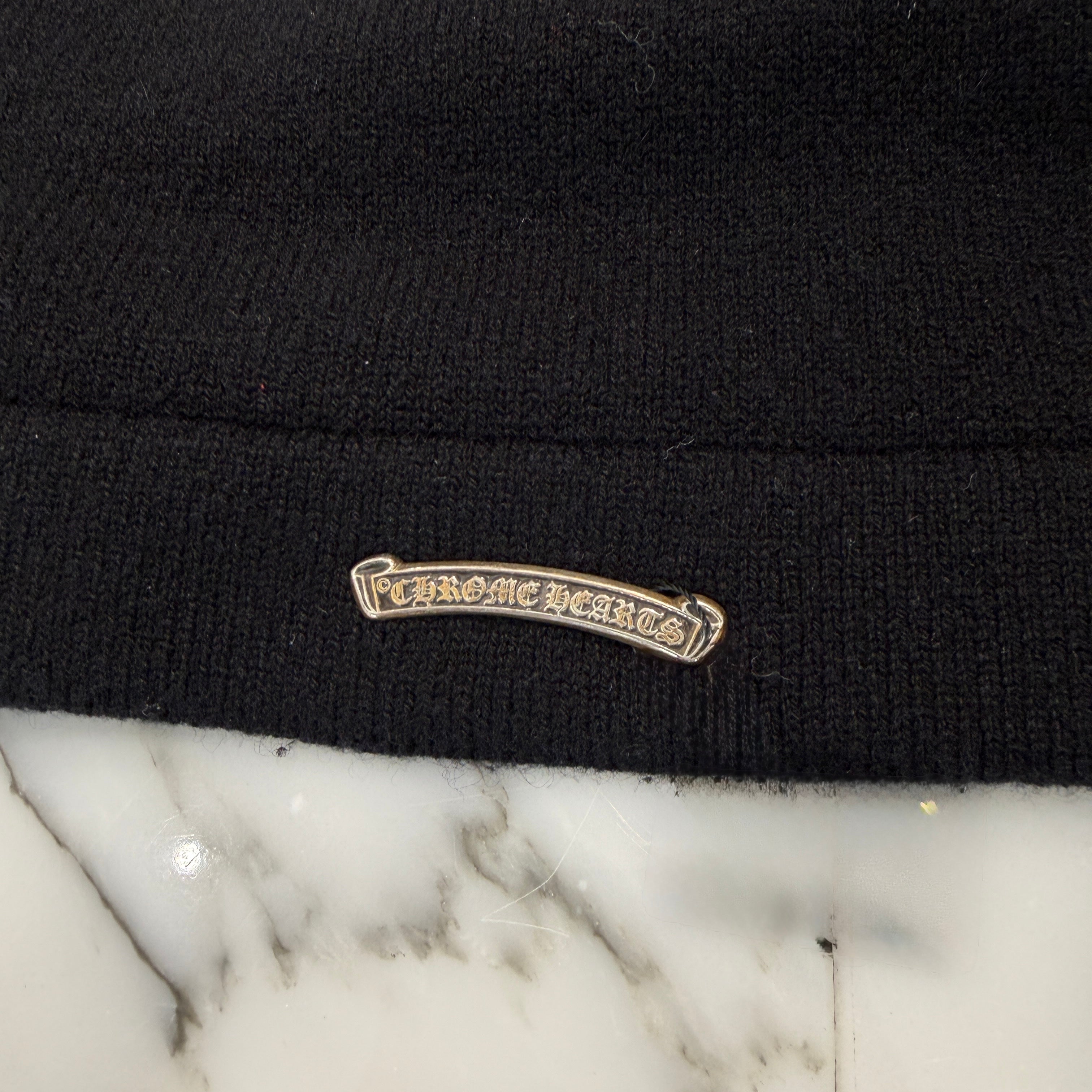 CHROME HEARTS Y NOT King Taco 3 Cemetery Cross Leather Patch Cashmere Knit Sweater Size L クロムハーツ ワイノット キングタコ 3セメタリークロス レザーパッチ カシミヤ ニットセーター サイズL