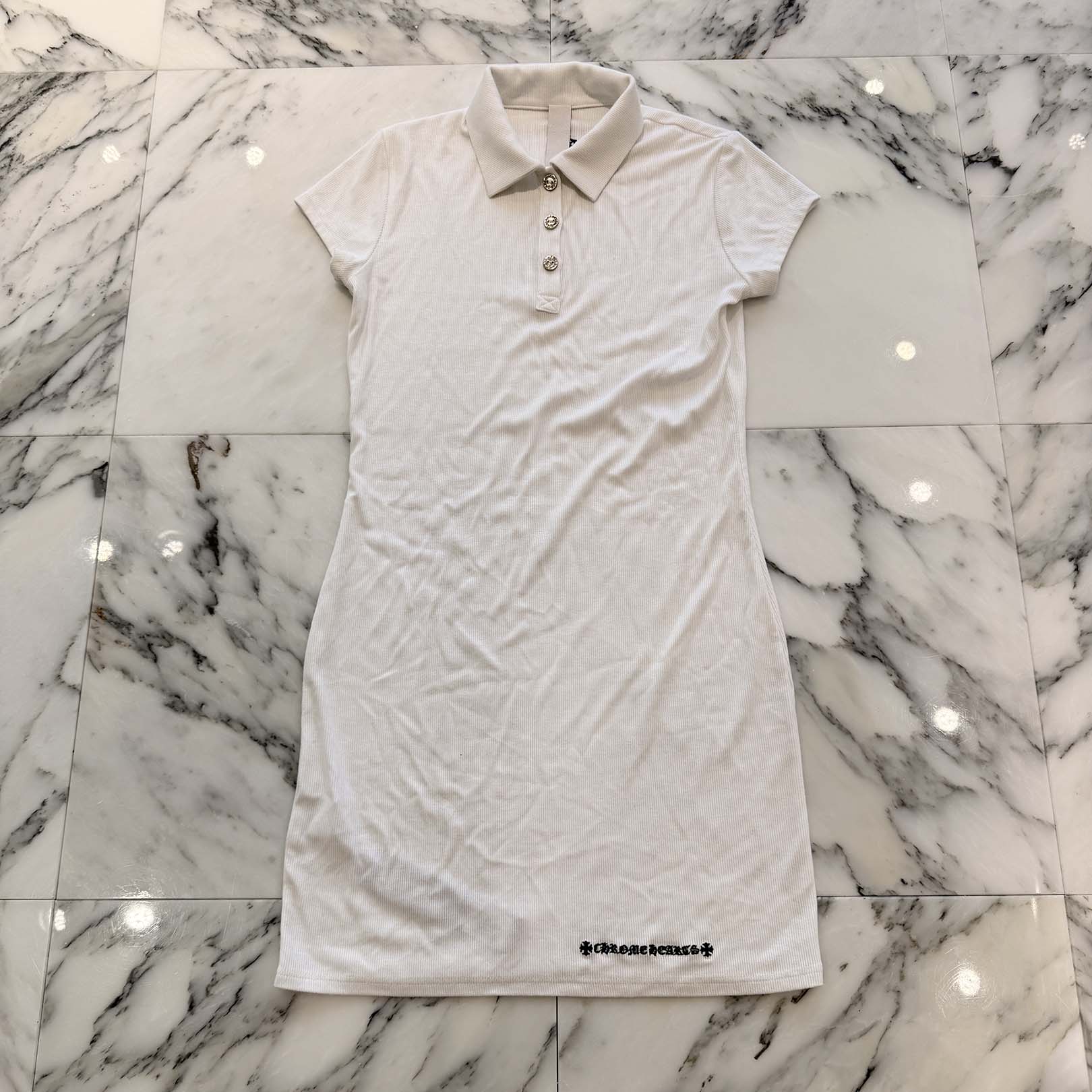 CHROME HEARTS リブミニ丈ポロシャツ ホワイト CHROME HEARTS Y NOT Vine Dagger Embroidery Polo Shirt Dress Size