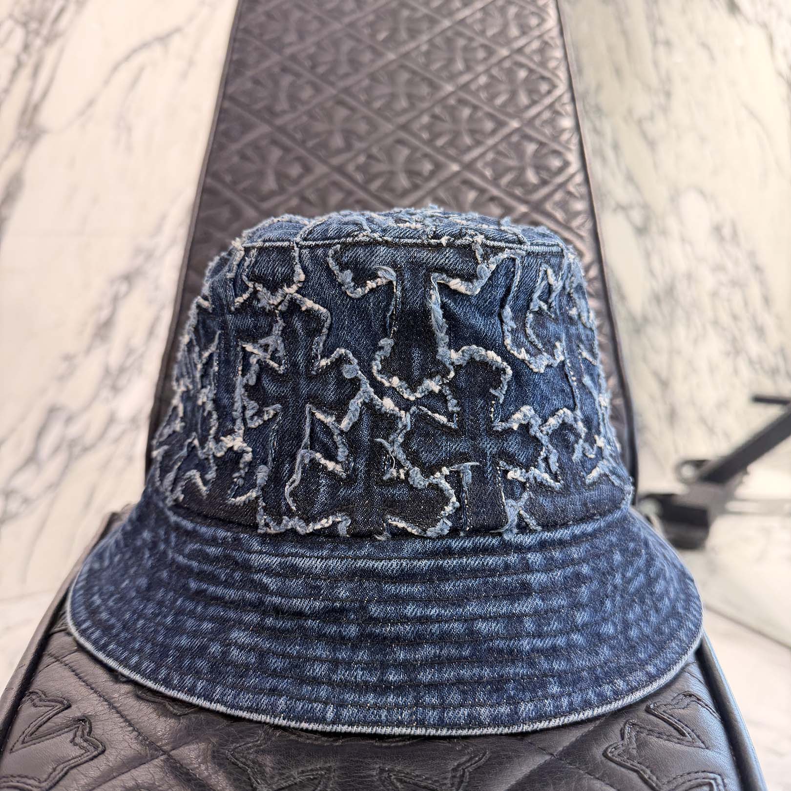 CHROME HEARTS Dagger Rivet Cemetery Cross Patch Denim Bucket Hat Size L(60.5cm) クロムハーツ ダガーリベット セメタリークロスパッチ デニム バケットハット サイズL(60.5cm)