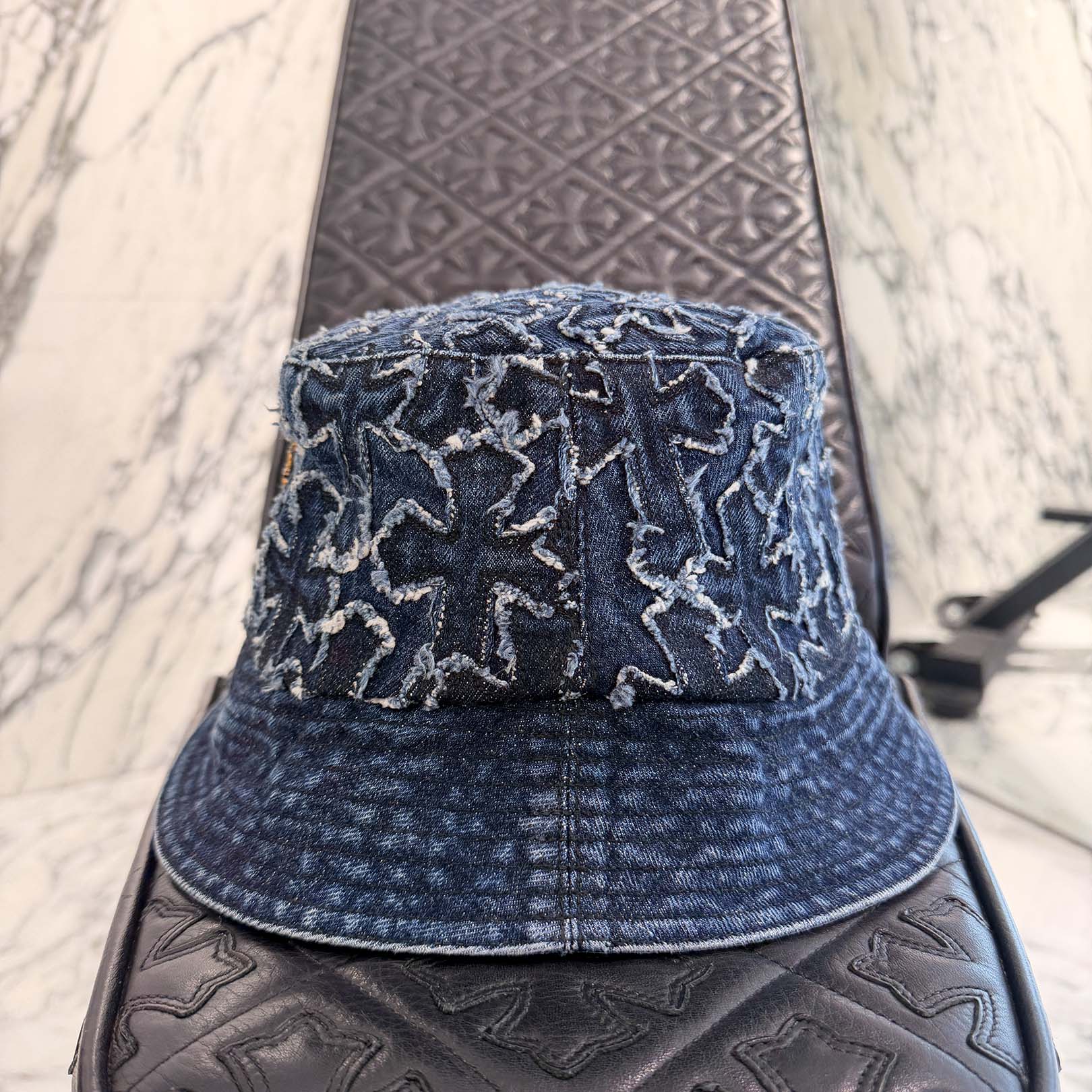 CHROME HEARTS Dagger Rivet Cemetery Cross Patch Denim Bucket Hat Size L(60.5cm) クロムハーツ ダガーリベット セメタリークロスパッチ デニム バケットハット サイズL(60.5cm)