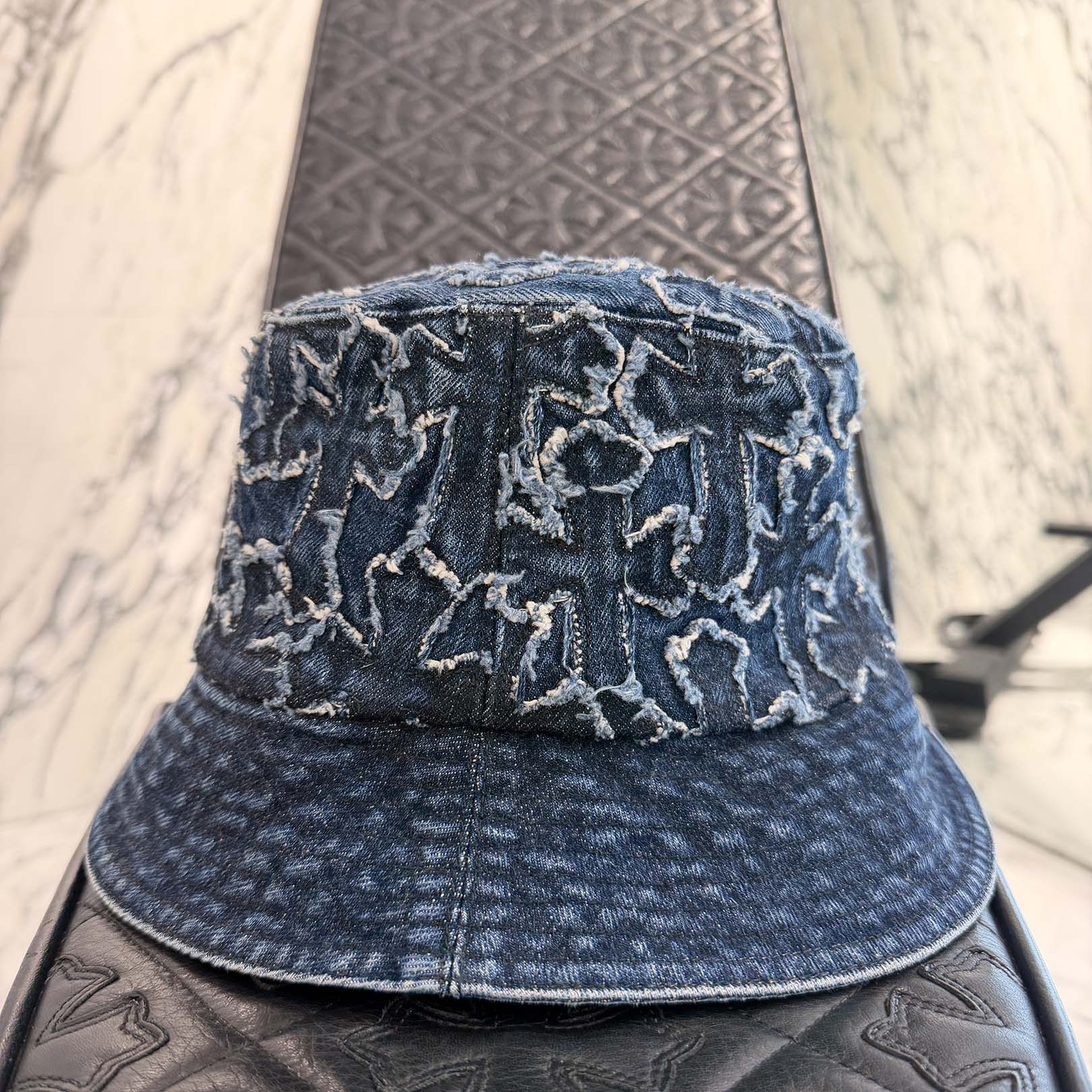 CHROME HEARTS Dagger Rivet Cemetery Cross Patch Denim Bucket Hat Size L(60.5cm) クロムハーツ ダガーリベット セメタリークロスパッチ デニム バケットハット サイズL(60.5cm)