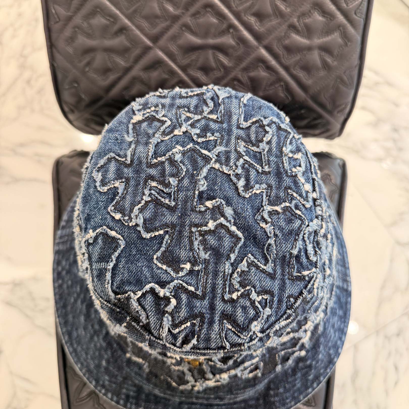 CHROME HEARTS Dagger Rivet Cemetery Cross Patch Denim Bucket Hat Size L(60.5cm) クロムハーツ ダガーリベット セメタリークロスパッチ デニム バケットハット サイズL(60.5cm)