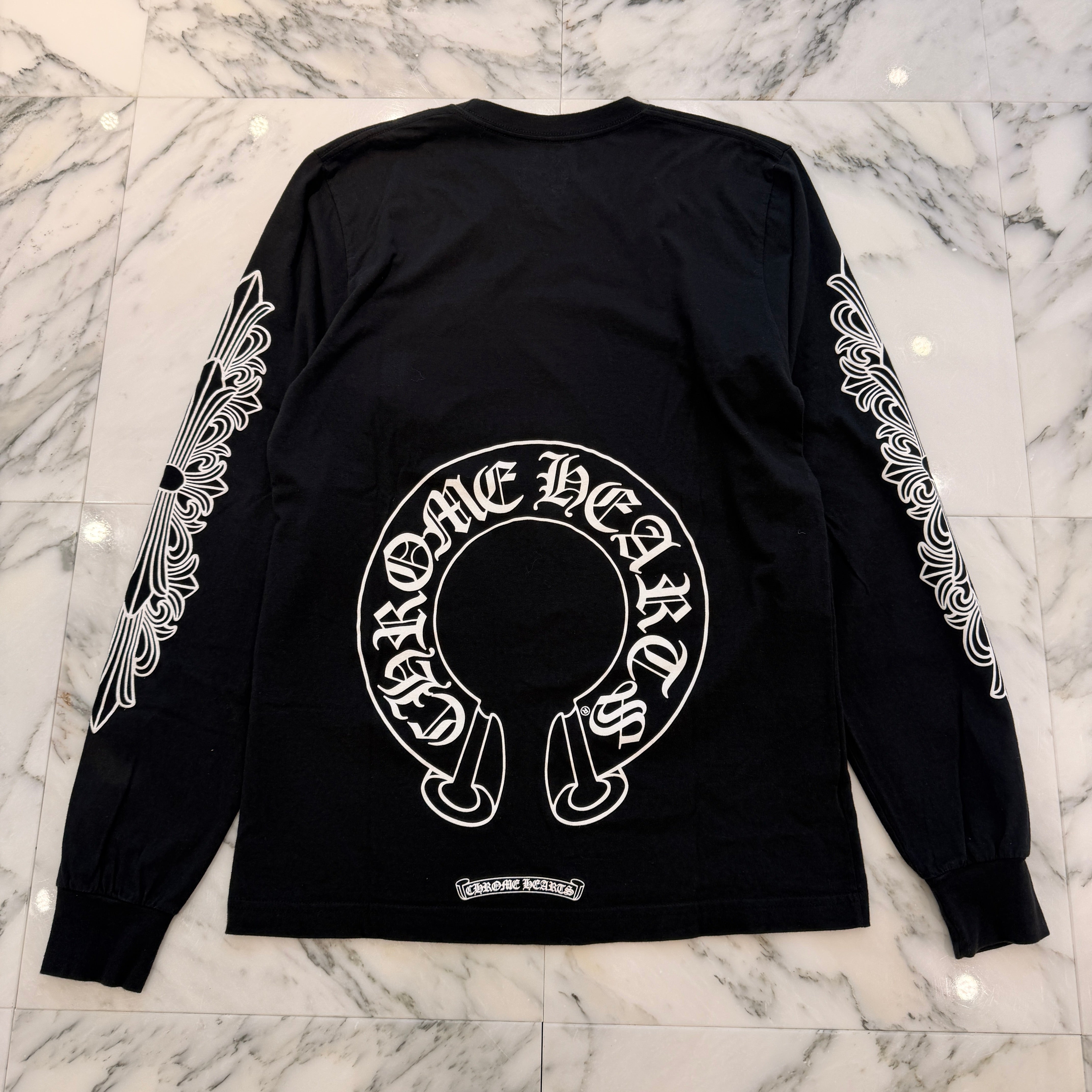 CHROME HEARTS Floral Cross Horseshoe Long Sleeve Tee Size M クロムハーツ フローラルクロス ホースシュー ロングスリーブ Tシャツ サイズM
