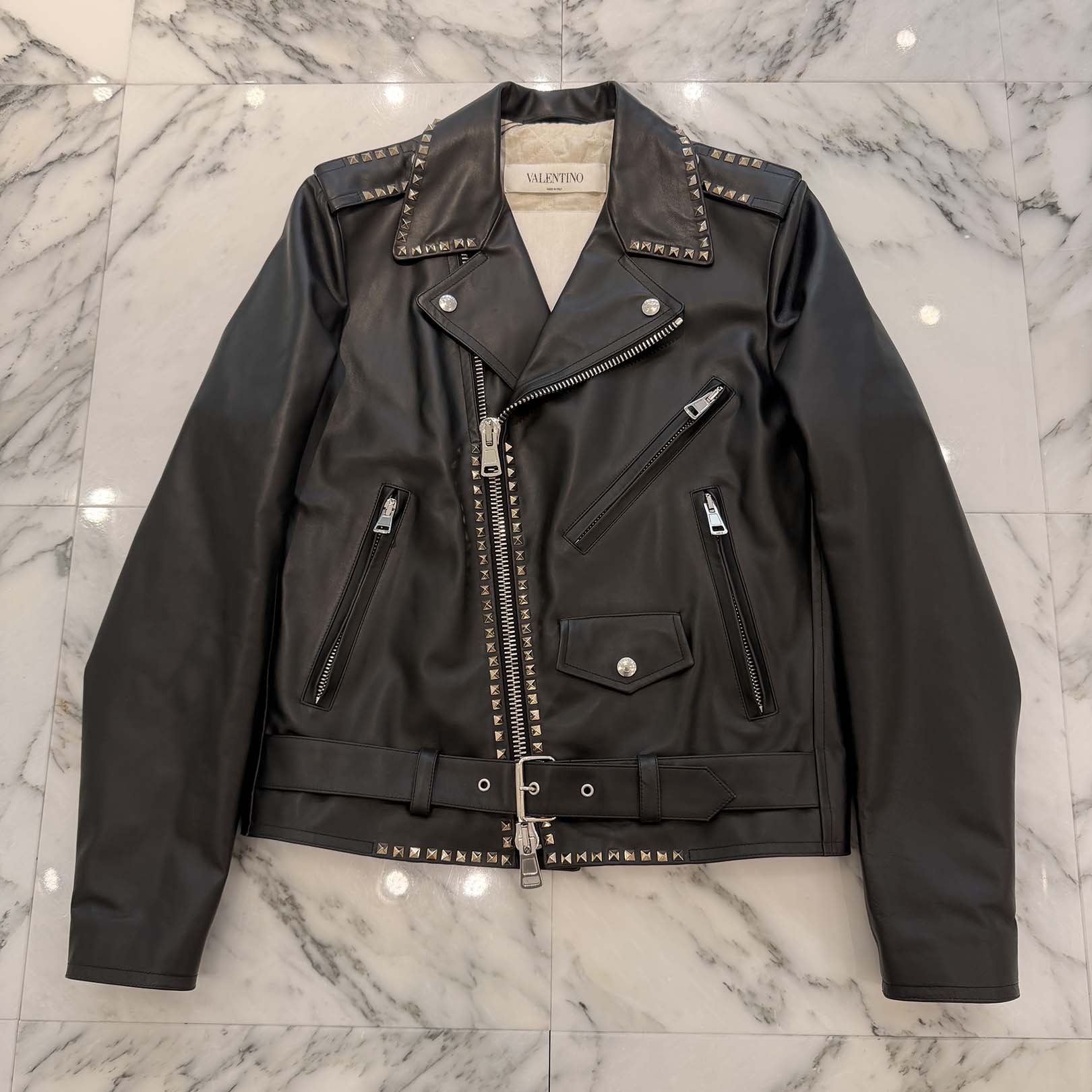 VALENTINO Rock Stud Leather Double Rider Jacket Size 46 ヴァレンティノ ロックスタッズ  レザー ダブルライダースジャケット サイズ46