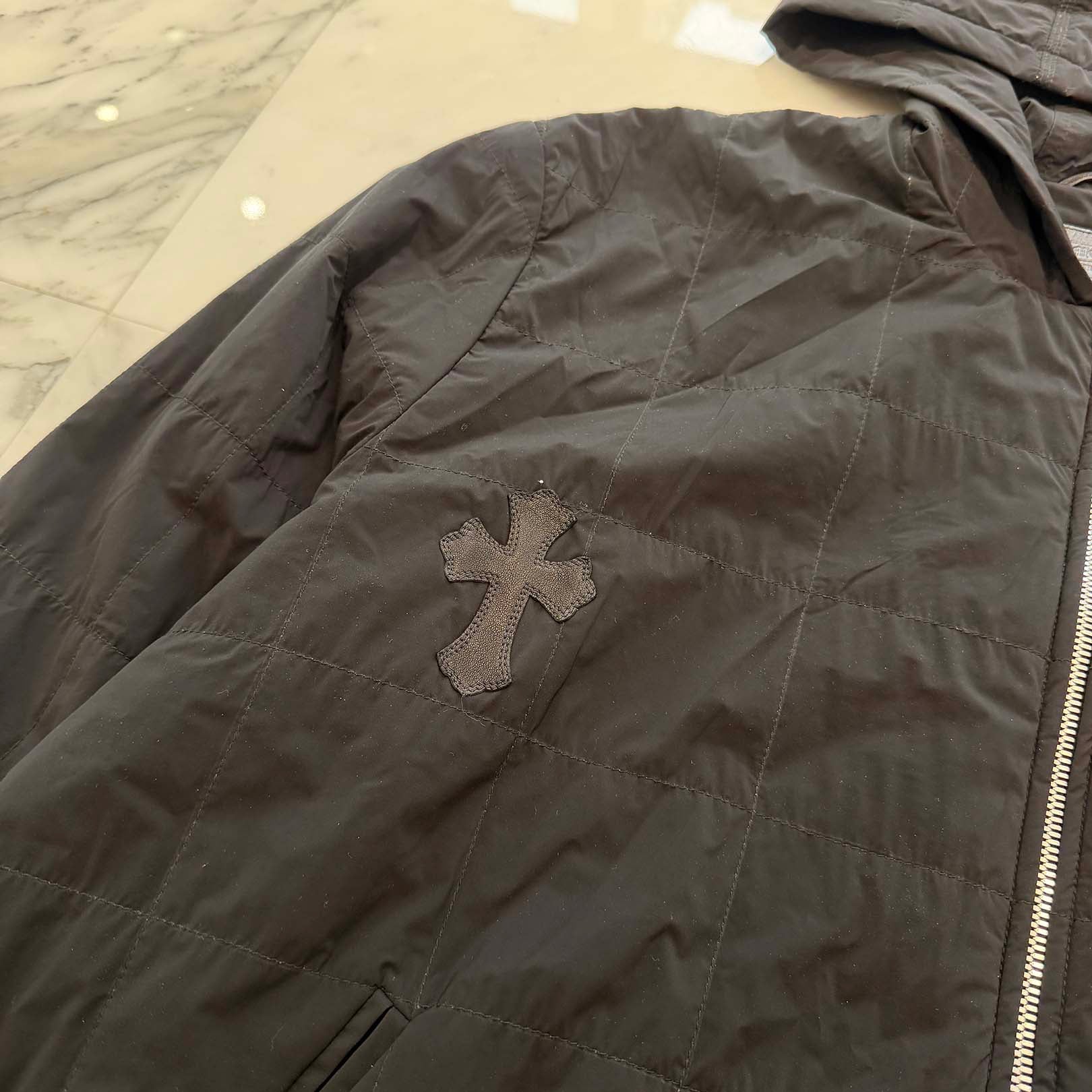 CHROME HEARTS Y NOT Damaged Goods Cross Patch Quilted Nylon Jacket Size XL クロムハーツ ワイノット ダメージド グッズ クロスパッチ キルティングナイロンジャケット サイズXL