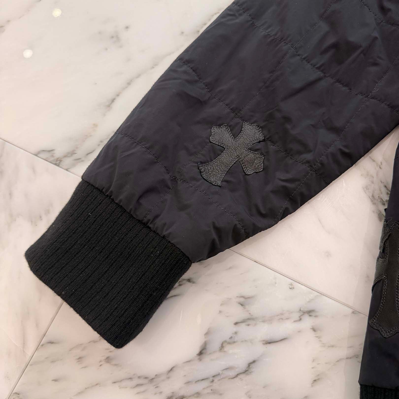 CHROME HEARTS Y NOT Damaged Goods Cross Patch Quilted Nylon Jacket Size XL クロムハーツ ワイノット ダメージド グッズ クロスパッチ キルティングナイロンジャケット サイズXL