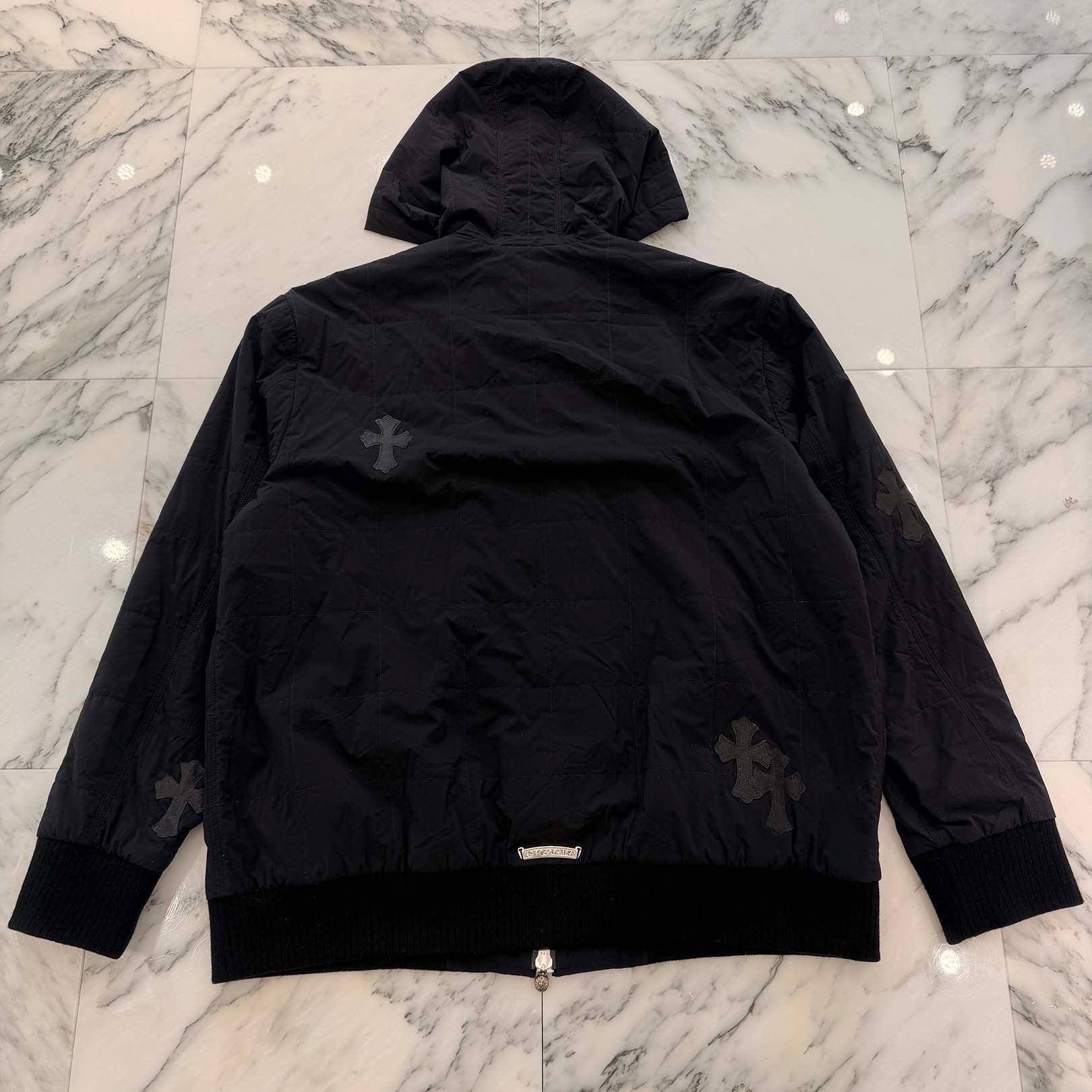 CHROME HEARTS Y NOT Damaged Goods Cross Patch Quilted Nylon Jacket Size XL クロムハーツ ワイノット ダメージド グッズ クロスパッチ キルティングナイロンジャケット サイズXL