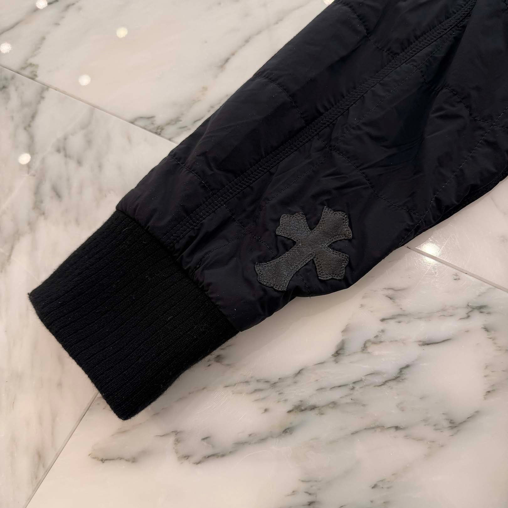 CHROME HEARTS Y NOT Damaged Goods Cross Patch Quilted Nylon Jacket Size XL クロムハーツ ワイノット ダメージド グッズ クロスパッチ キルティングナイロンジャケット サイズXL