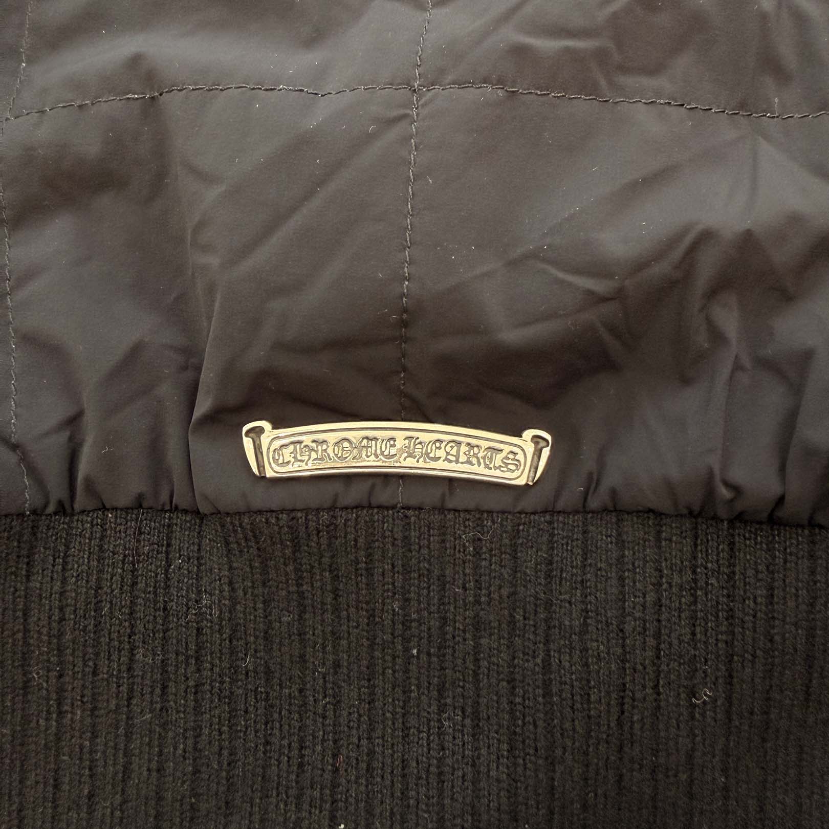 CHROME HEARTS Y NOT Damaged Goods Cross Patch Quilted Nylon Jacket Size XL クロムハーツ ワイノット ダメージド グッズ クロスパッチ キルティングナイロンジャケット サイズXL