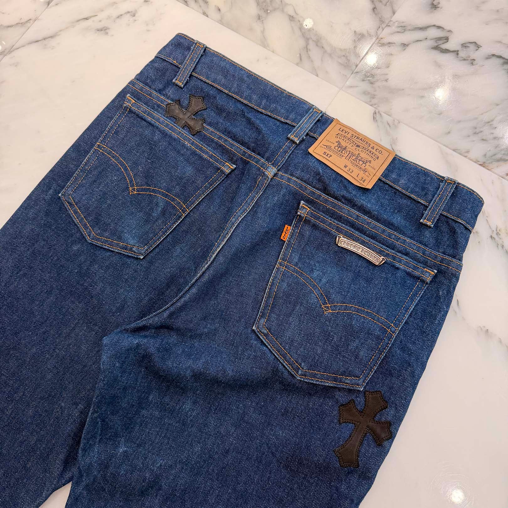 CHROME HEARTS × Levi's 517 VNTG Cross Leather Patch Denim Pants Size 33 クロムハーツ × リーバイス 517 ヴィンテージ クロスレザーパッチ デニムパンツ サイズ33