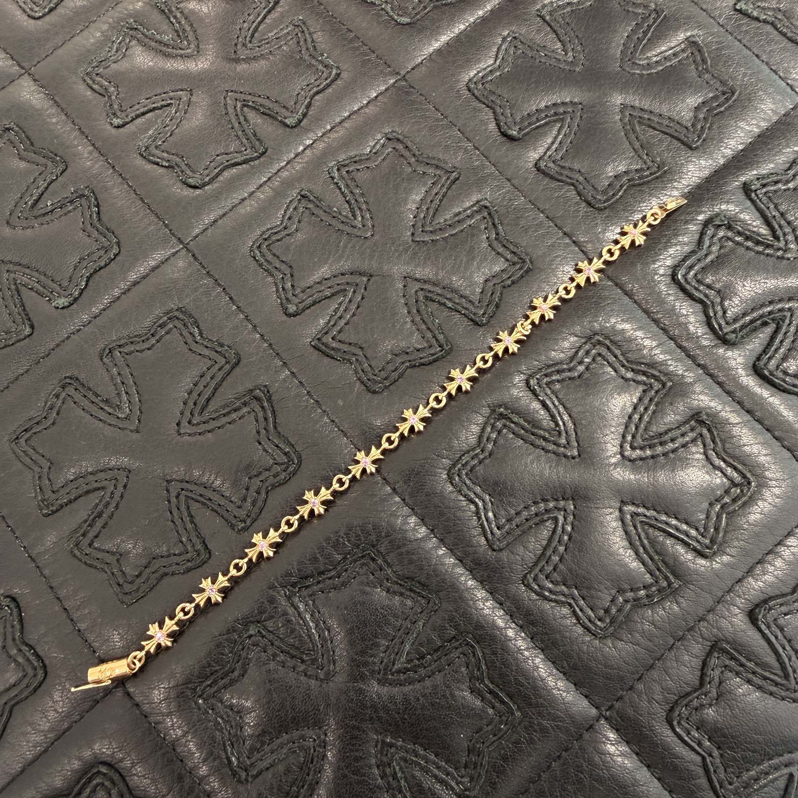 CHROME HEARTS 22K Tiny E CH Plus Pave Pink Sapphire Bracelet 11LINK クロムハーツ 22K タイニーE CHプラス パヴェピンクサファイア ブレスレット 11リンク