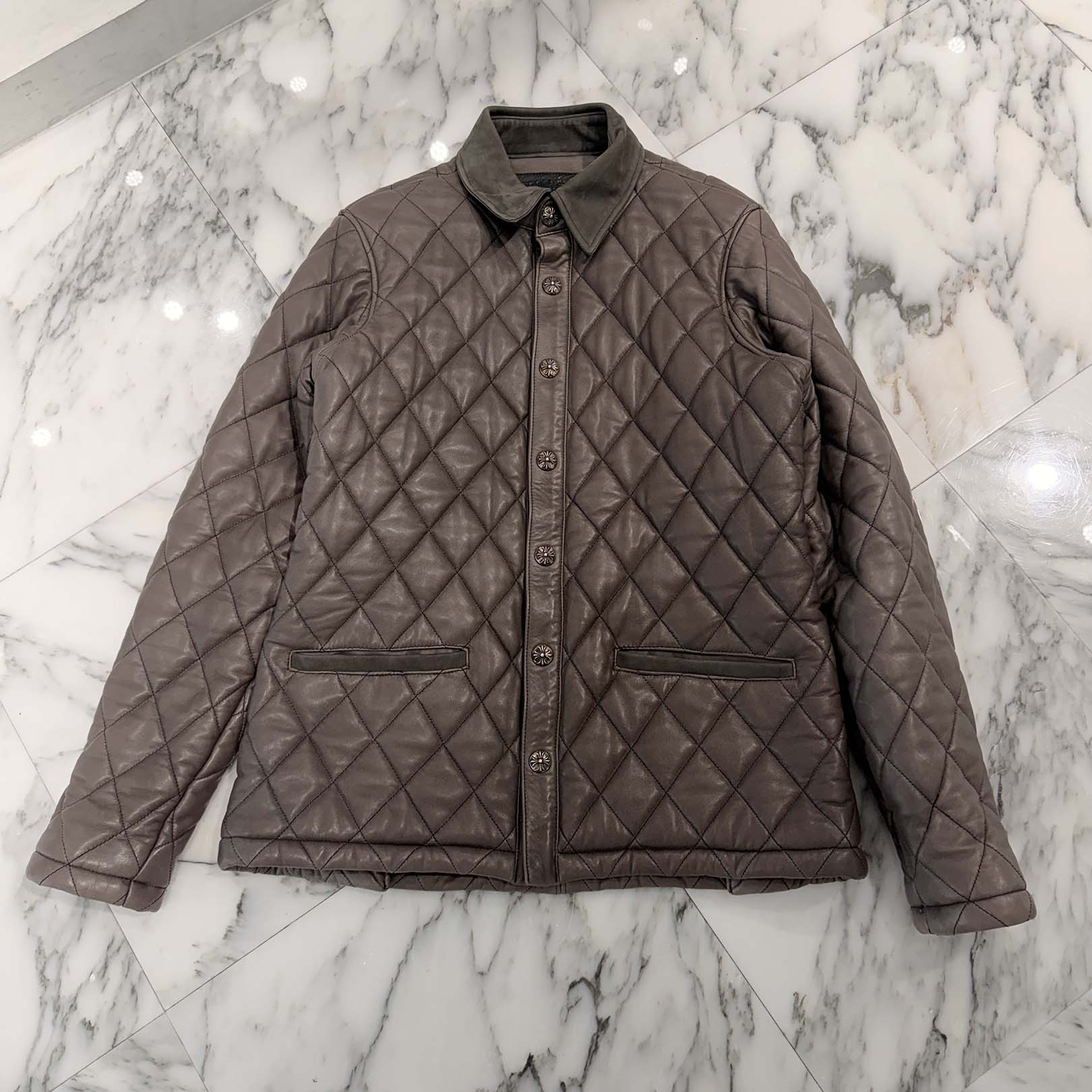 CHROME HEARTS Cross Ball Button Quilted Leather Jacket Size M クロムハーツ クロスボールボタン キルティングレザー ジャケット サイズM