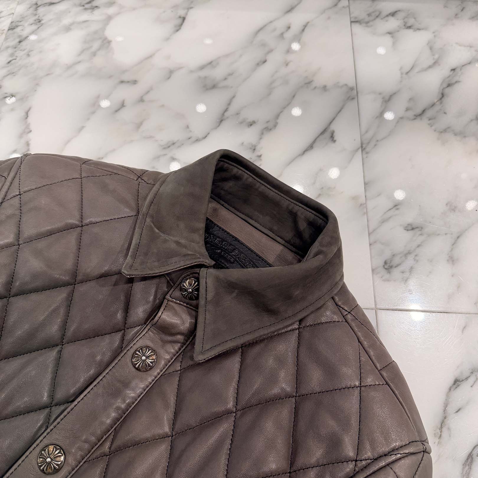 CHROME HEARTS Cross Ball Button Quilted Leather Jacket Size M クロムハーツ クロスボールボタン キルティングレザー ジャケット サイズM