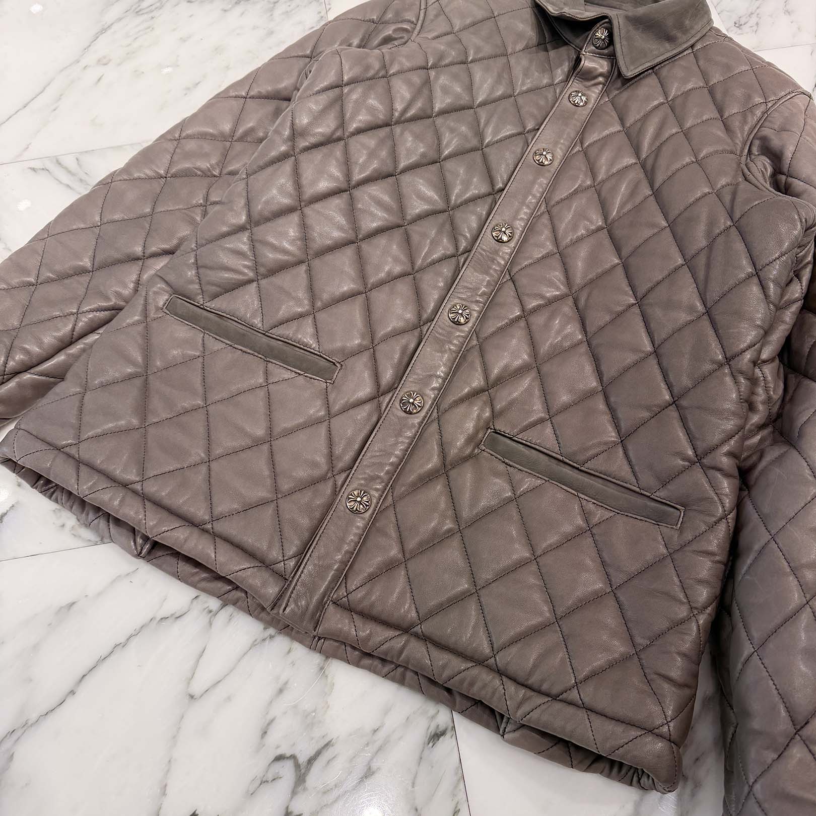 CHROME HEARTS Cross Ball Button Quilted Leather Jacket Size M クロムハーツ クロスボールボタン キルティングレザー ジャケット サイズM