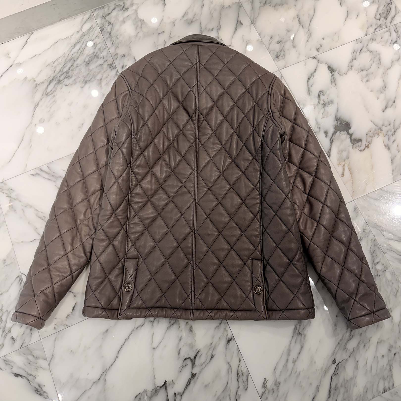 CHROME HEARTS Cross Ball Button Quilted Leather Jacket Size M クロムハーツ クロスボールボタン キルティングレザー ジャケット サイズM