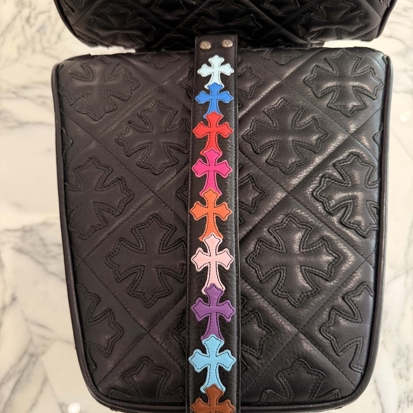 CHROME HEARTS Multi Color Cemetery Cross Patch Leather Belt Size 36 クロムハーツ マルチカラー セメタリークロスパッチ レザーベルト サイズ36