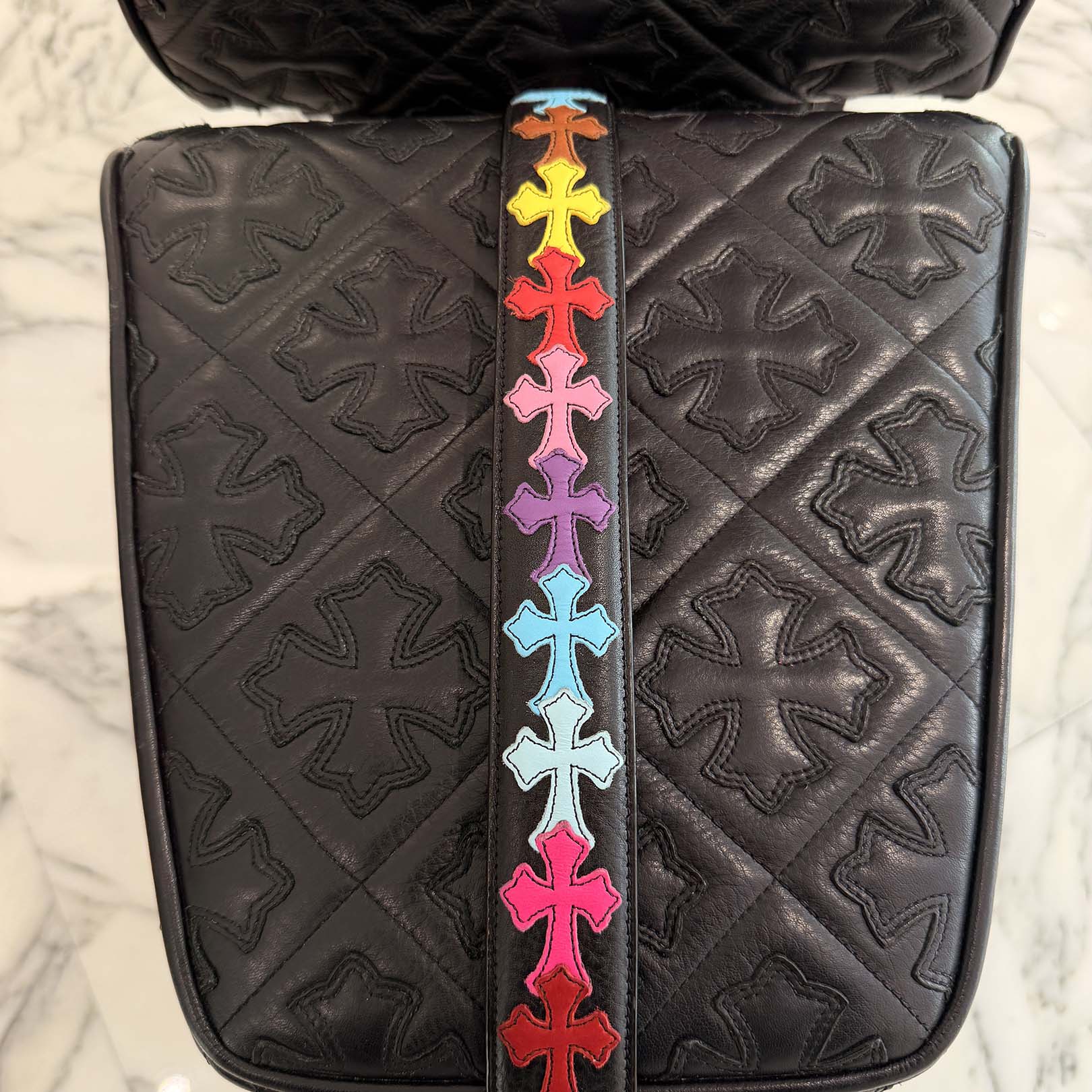 CHROME HEARTS Multi Color Cemetery Cross Patch Leather Belt Size 36 クロムハーツ マルチカラー セメタリークロスパッチ レザーベルト サイズ36