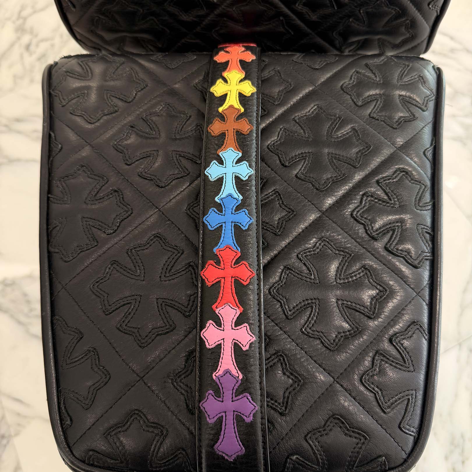 CHROME HEARTS Multi Color Cemetery Cross Patch Leather Belt Size 36 クロムハーツ マルチカラー セメタリークロスパッチ レザーベルト サイズ36