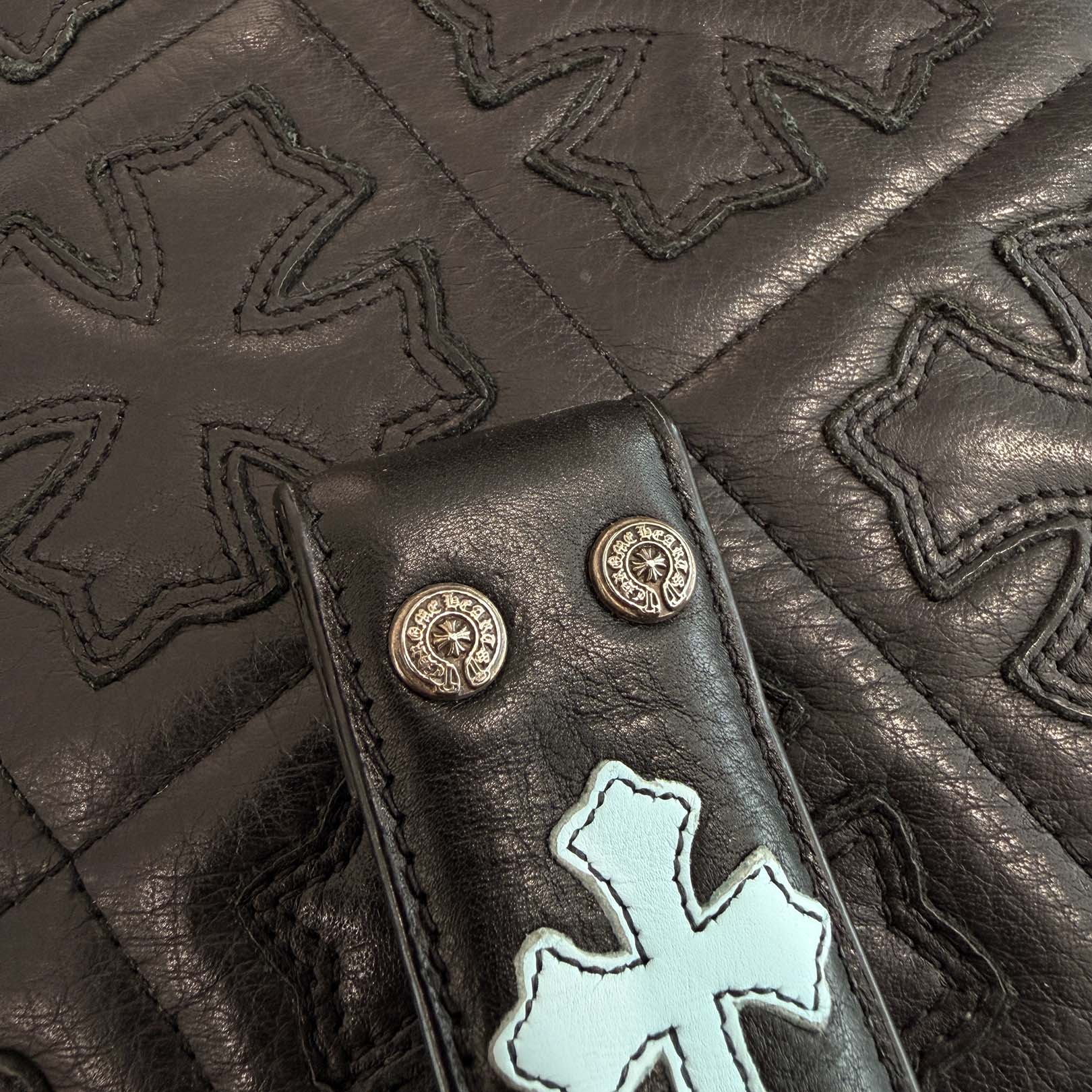 CHROME HEARTS Multi Color Cemetery Cross Patch Leather Belt Size 36 クロムハーツ マルチカラー セメタリークロスパッチ レザーベルト サイズ36