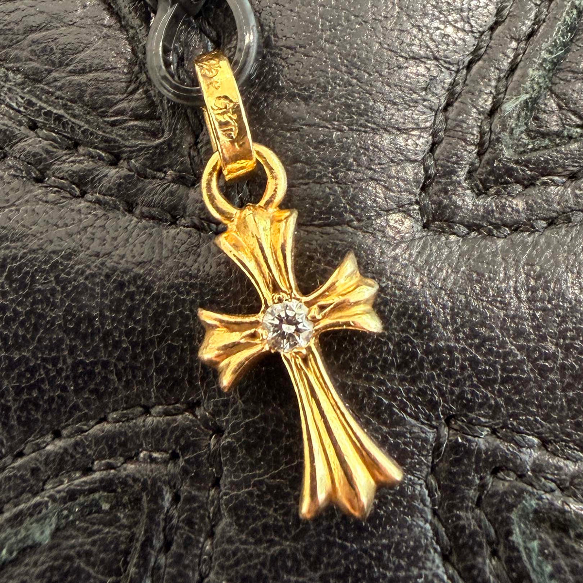 CHROME HEARTS 22K Baby Fat Cross 1 Diamond Pendant Top クロム 