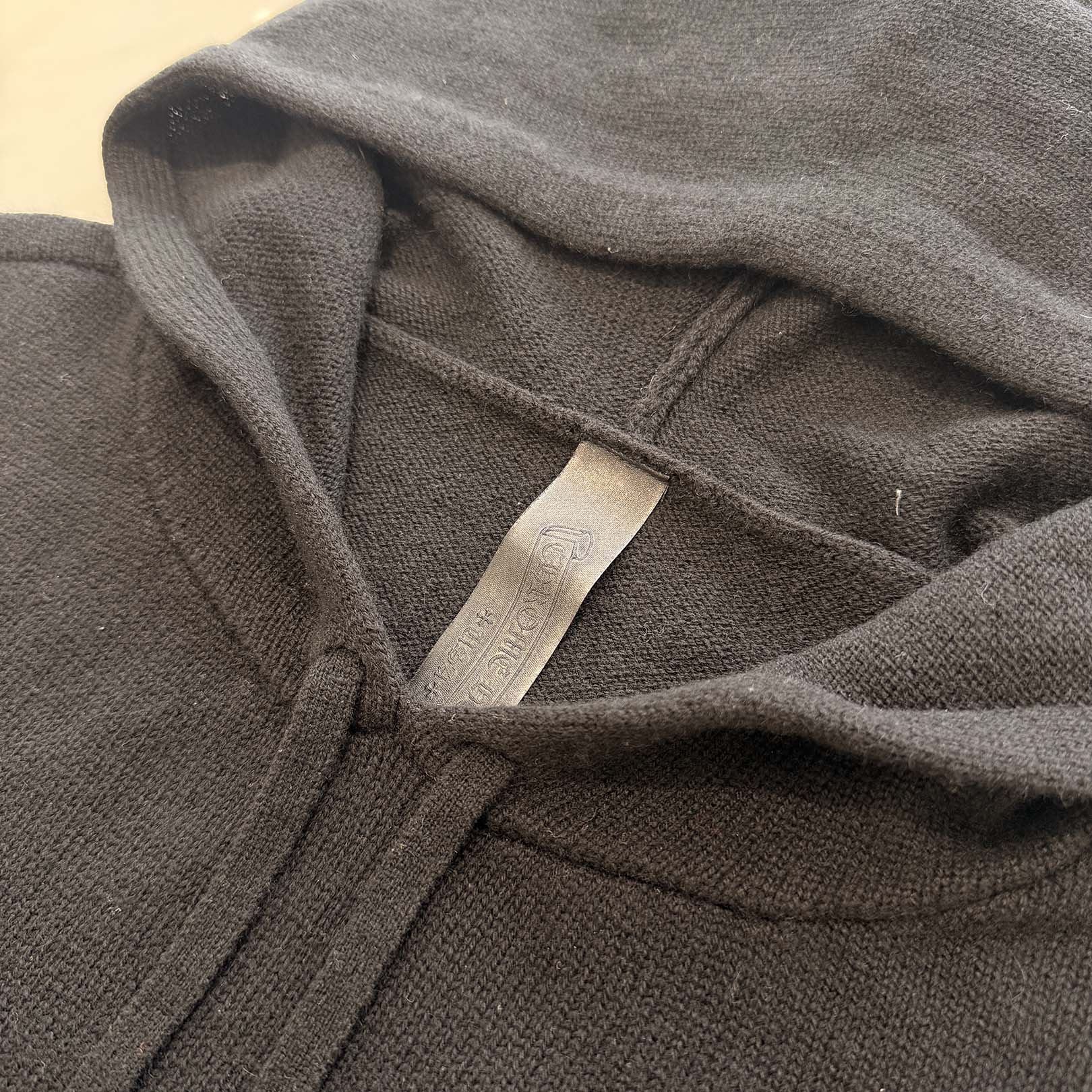 CHROME HEARTS Y NOT Leather Cross Patch Cashmere Knit Pullover Hoodie Size L クロムハーツ ワイノット レザークロスパッチ カシミヤニット プルオーバーフーディ サイズL