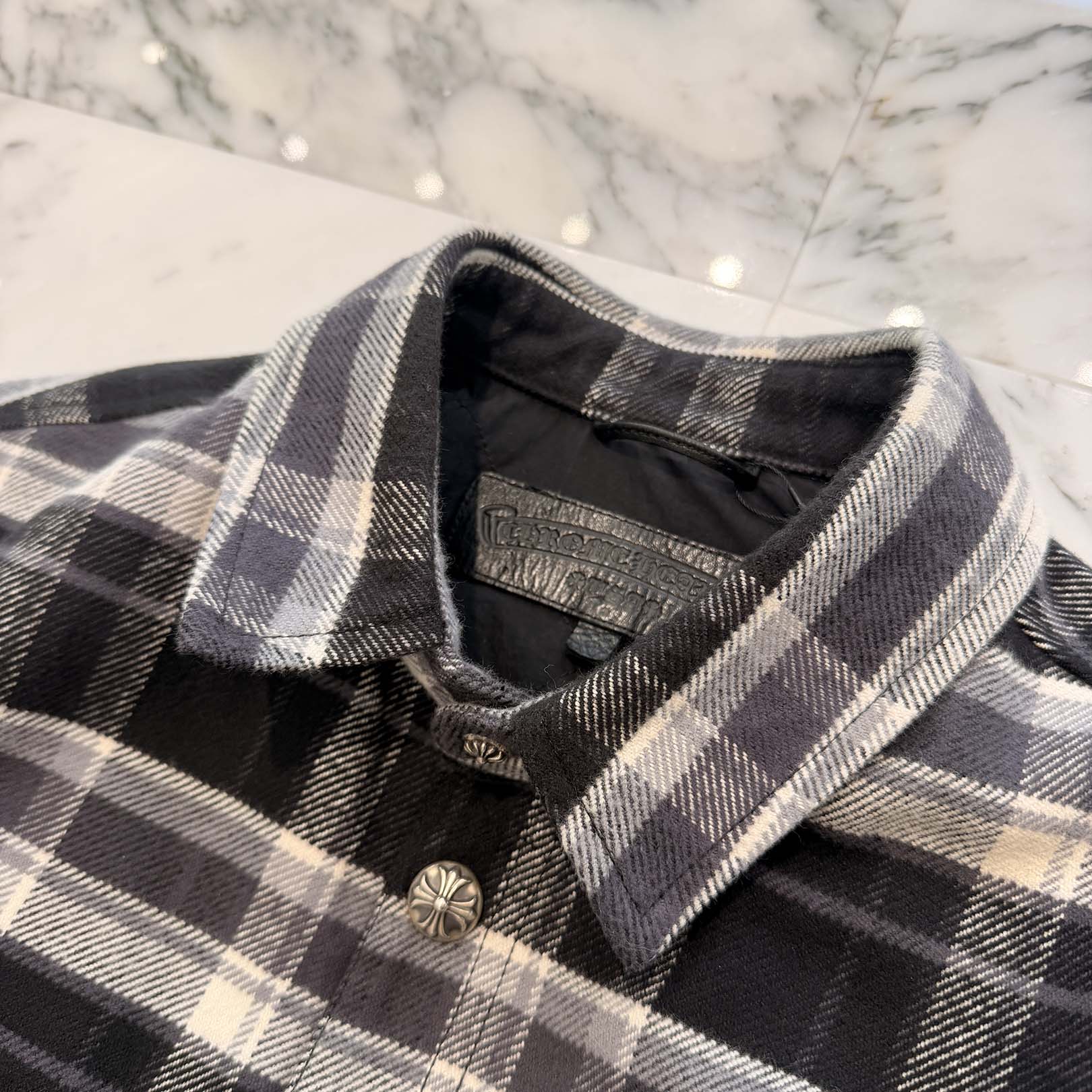 CHROME HEARTS Y NOT Cross Ball Button Check Shirt Jacket Size XL クロムハーツ ワイノット クロスボールボタン チェック シャツ ジャケット サイズXL