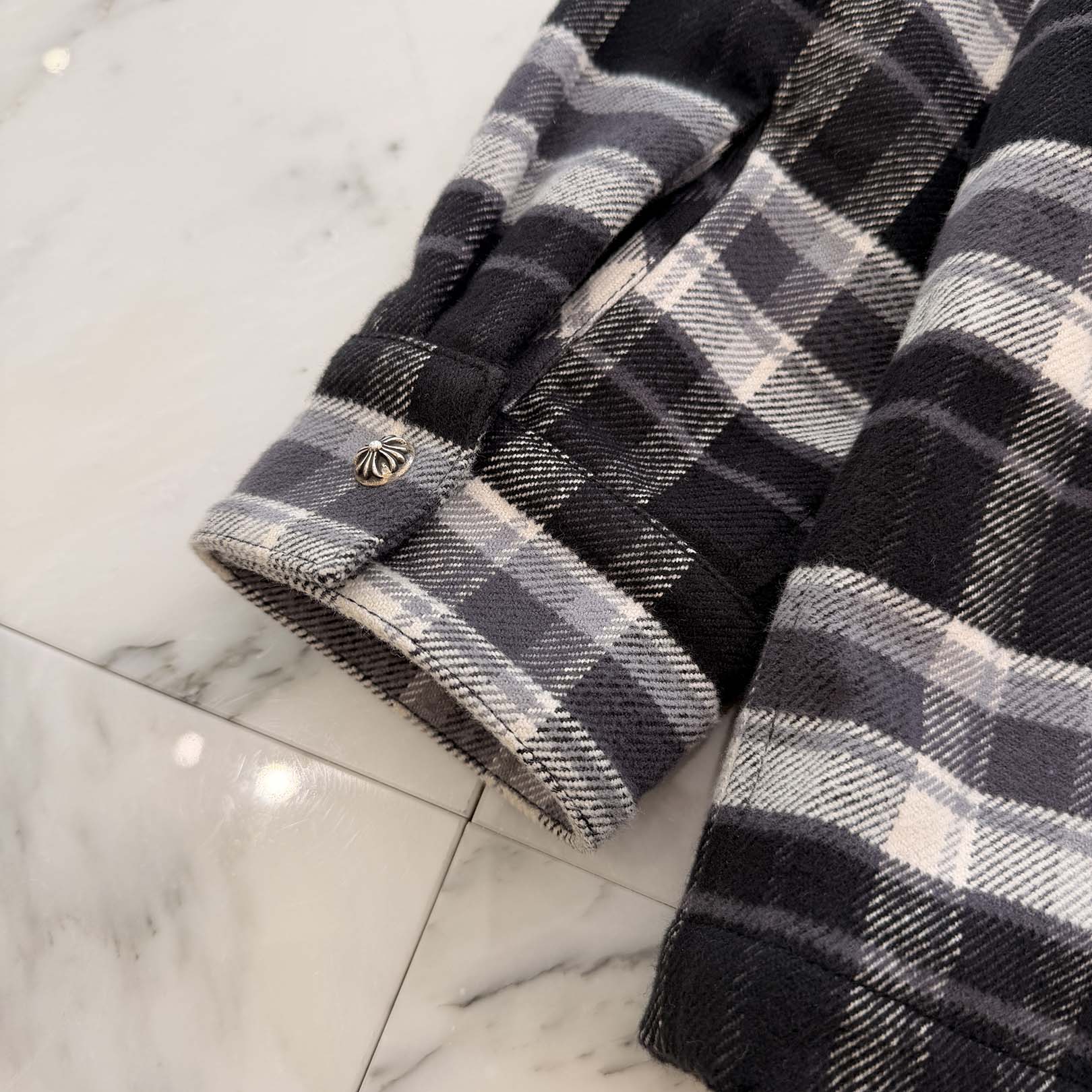 CHROME HEARTS Y NOT Cross Ball Button Check Shirt Jacket Size XL クロムハーツ ワイノット クロスボールボタン チェック シャツ ジャケット サイズXL