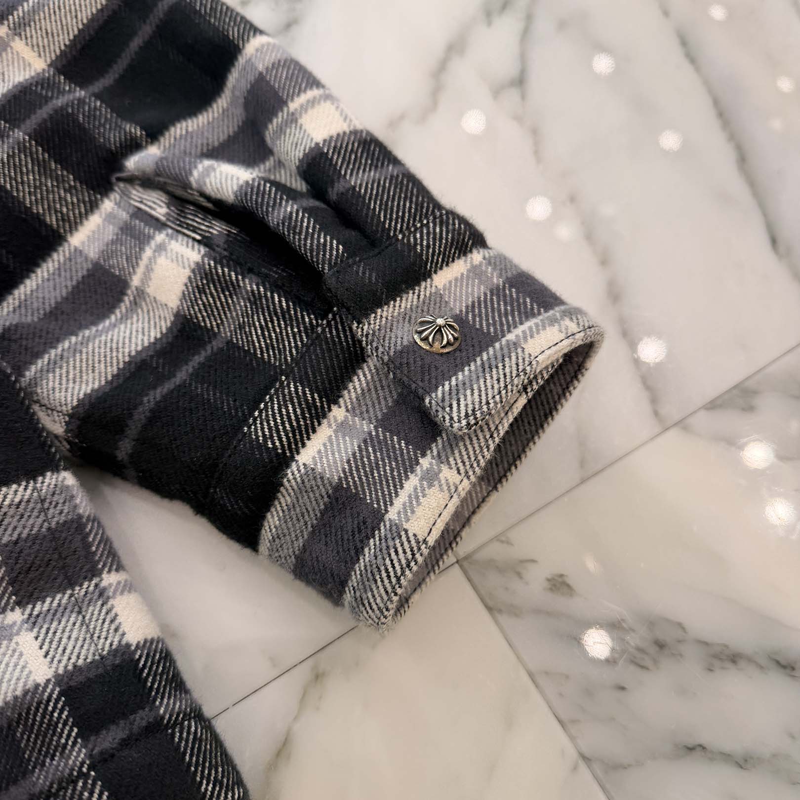 CHROME HEARTS Y NOT Cross Ball Button Check Shirt Jacket Size XL クロムハーツ ワイノット クロスボールボタン チェック シャツ ジャケット サイズXL