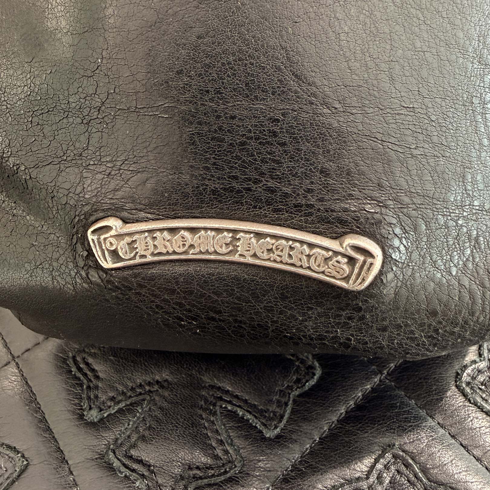 CHROME HEARTS Leather Cross Patch Drawstring Sack Leather Bag クロムハーツ レザークロスパッチ ドローストリング サックレザーバッグ 巾着