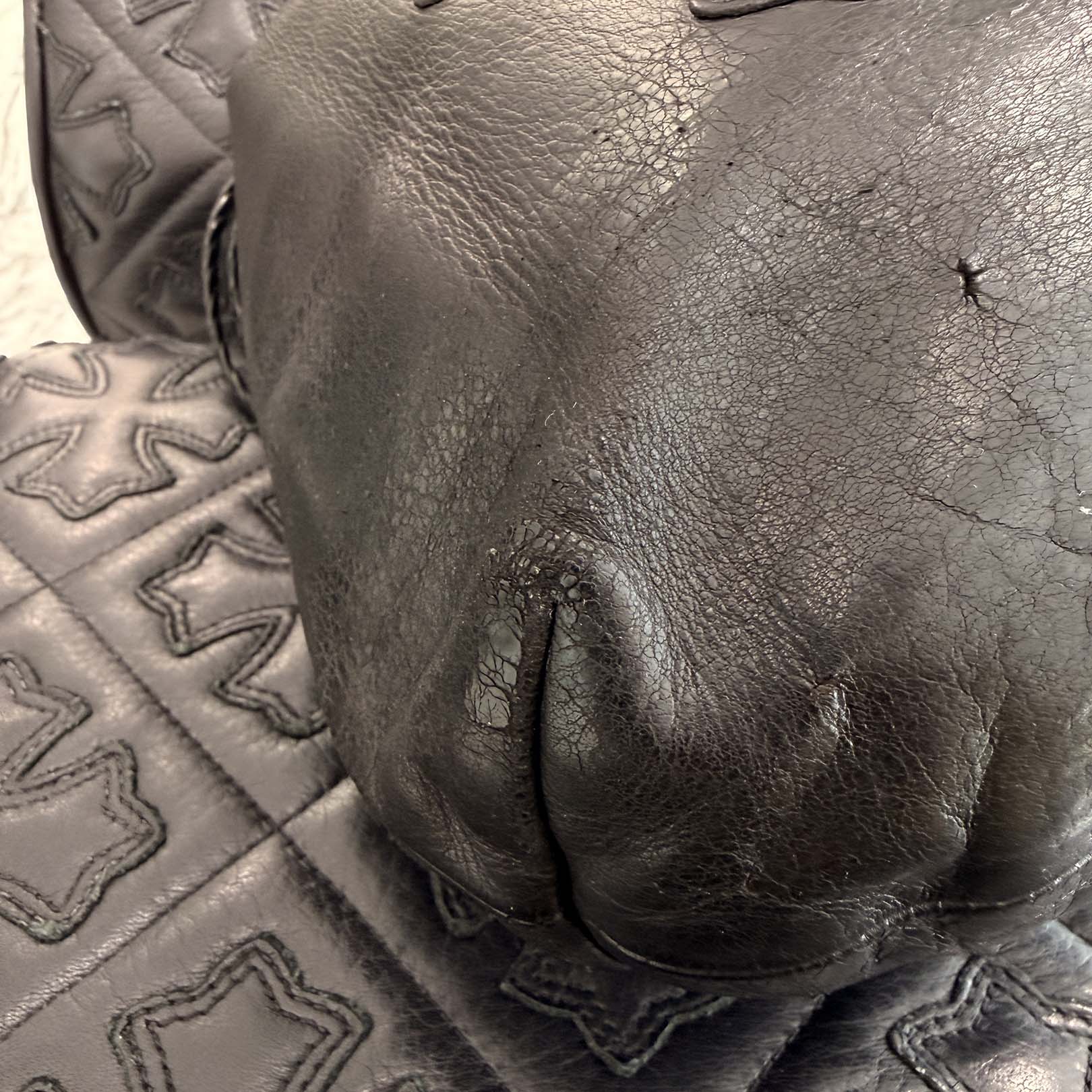 CHROME HEARTS Leather Cross Patch Drawstring Sack Leather Bag クロムハーツ レザークロスパッチ ドローストリング サックレザーバッグ 巾着