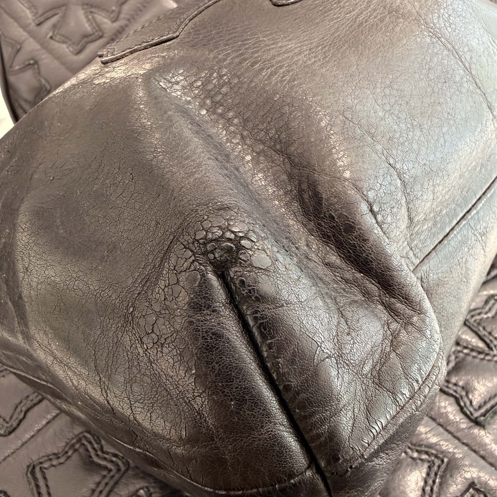 CHROME HEARTS Leather Cross Patch Drawstring Sack Leather Bag