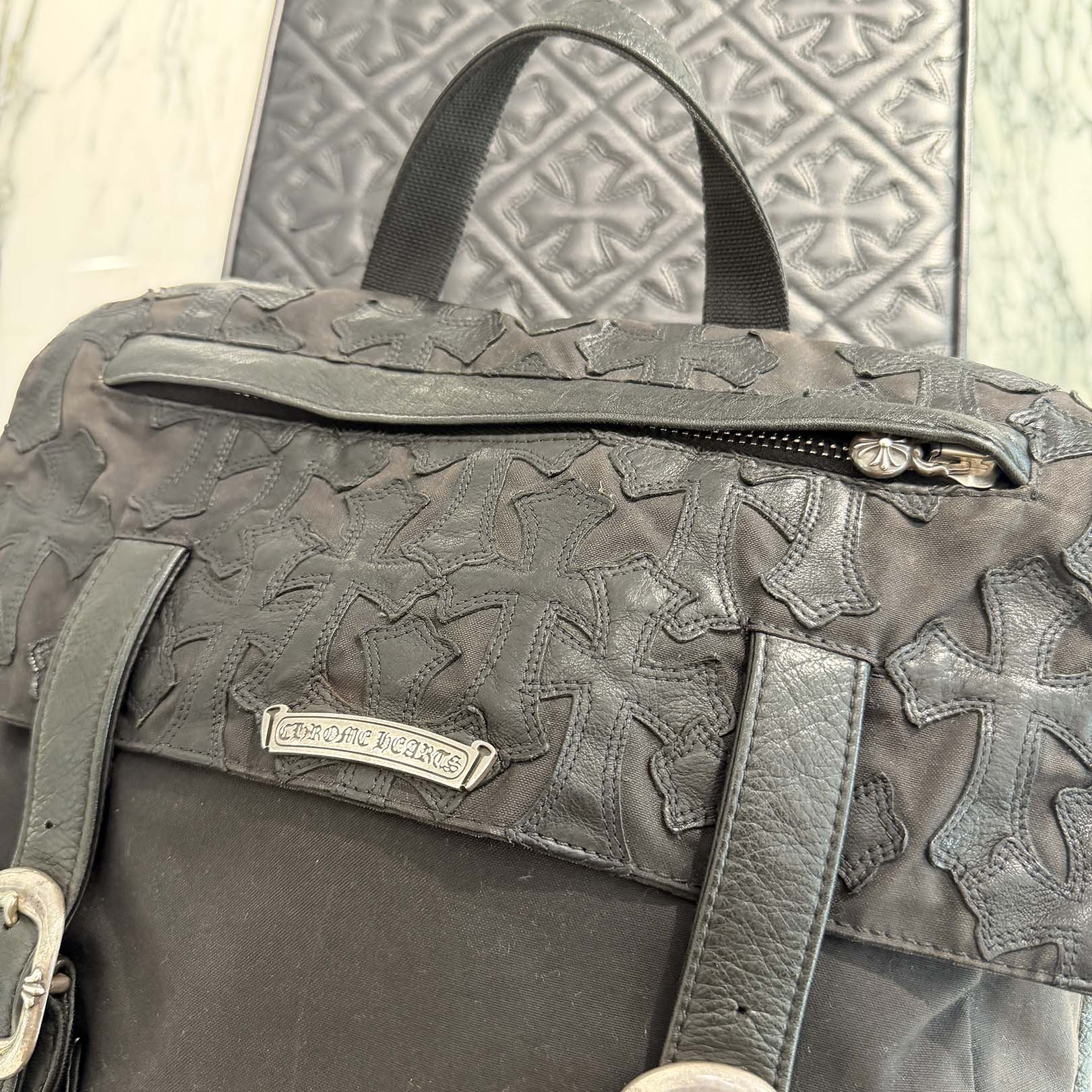 CHROME HEARTS Gunslinger Cemetery Cross Patch Leather Backpack