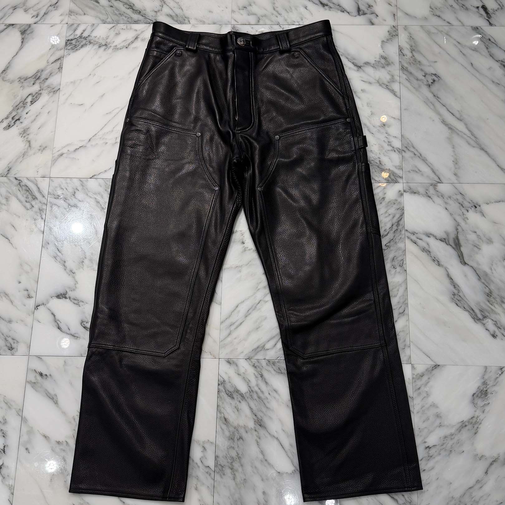 CHROME HEARTS Carpenter Double Knee Leather Pants Size 34 クロムハーツ カーペンター ダブルニー レザーパンツ サイズ34