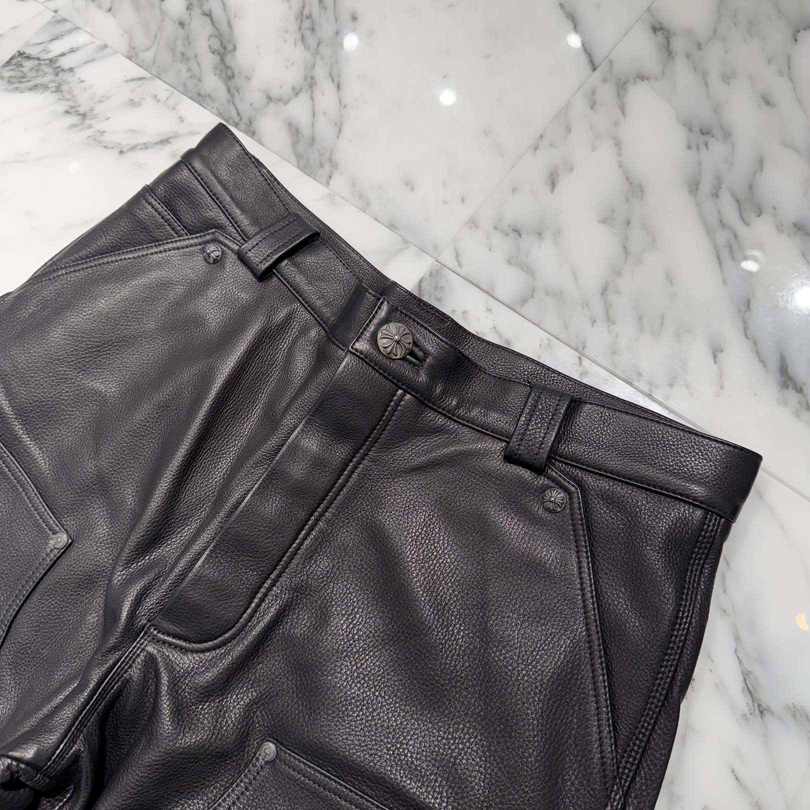 CHROME HEARTS Carpenter Double Knee Leather Pants Size 34 クロムハーツ カーペンター ダブルニー レザーパンツ サイズ34