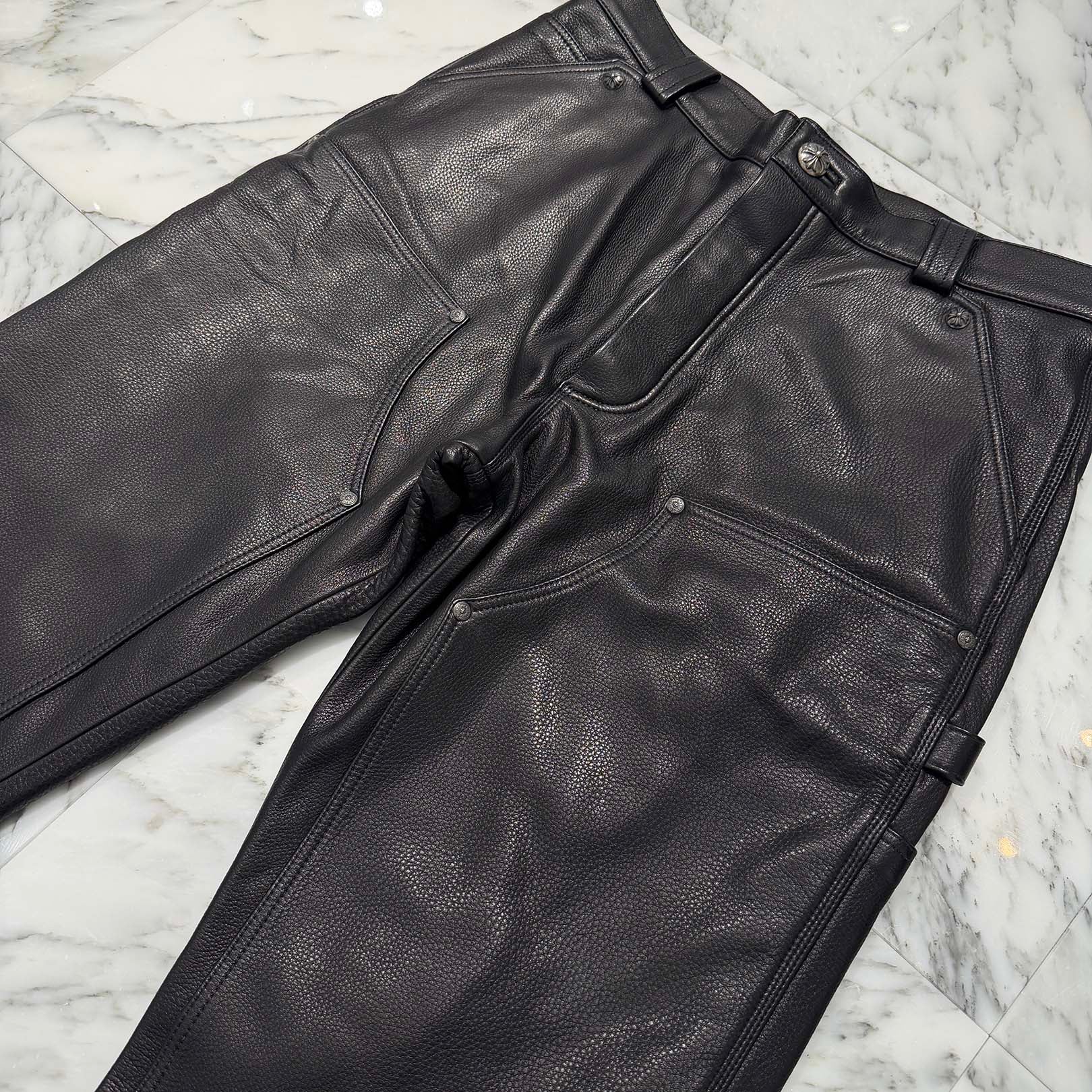 CHROME HEARTS Carpenter Double Knee Leather Pants Size 34 クロムハーツ カーペンター ダブルニー レザーパンツ サイズ34