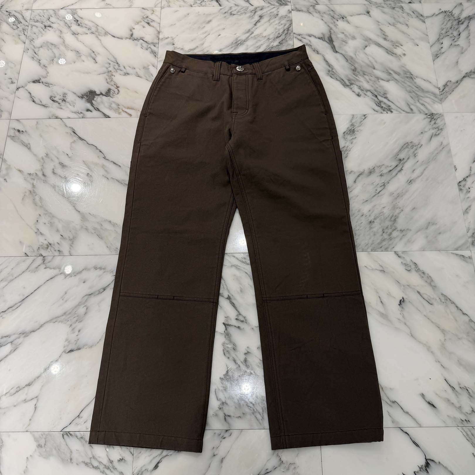 CHROME HEARTS Cemetery Cross Leather Patch Cotton Cargo Pants Size 32 クロムハーツ セメタリー クロス レザー パッチ コットン カーゴ パンツ ブラウン サイズ32