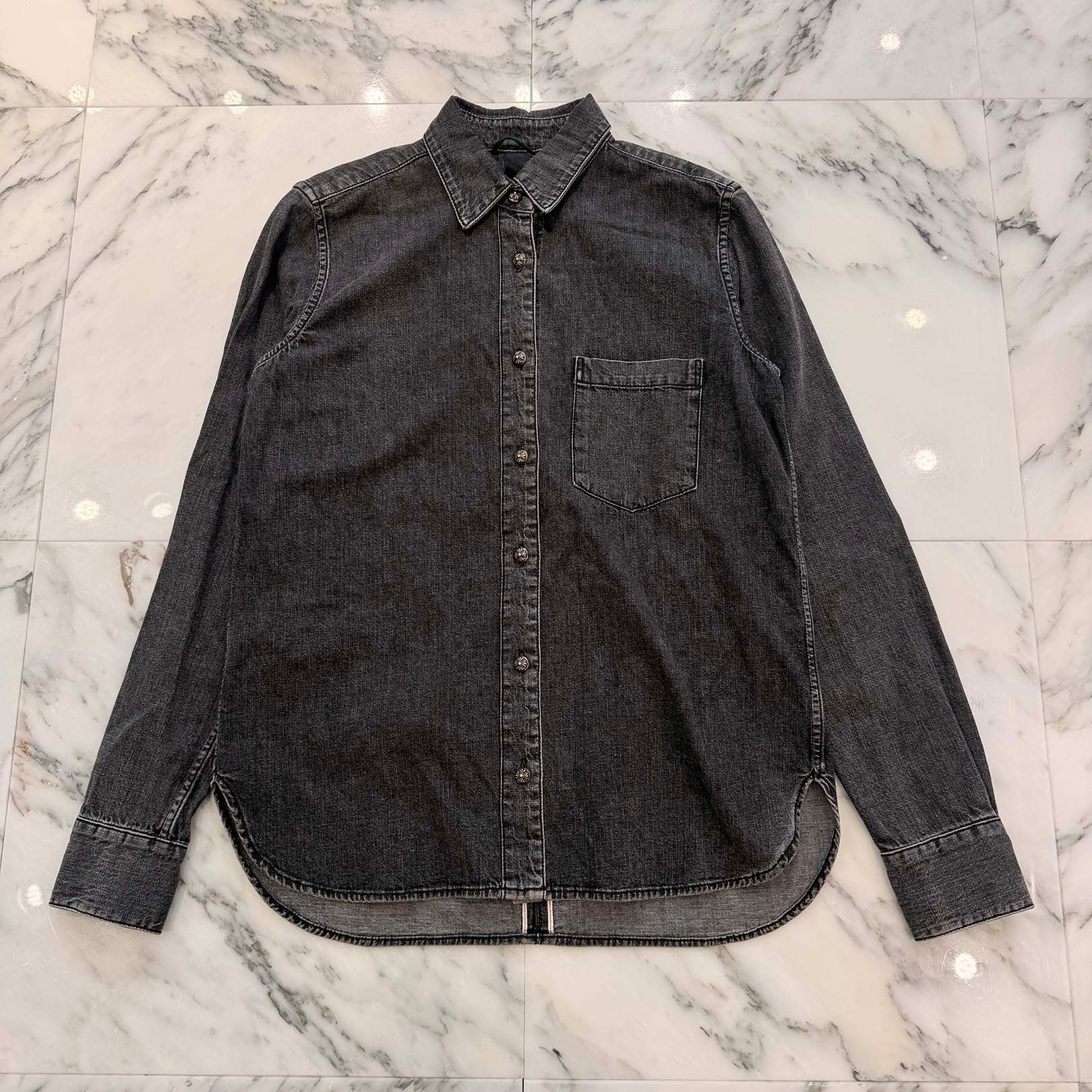CHROME HEARTS YNOT Leather Cross Patch Denim Shirts Size M クロムハーツ ワイノット レザークロスパッチ デニムシャツ サイズM