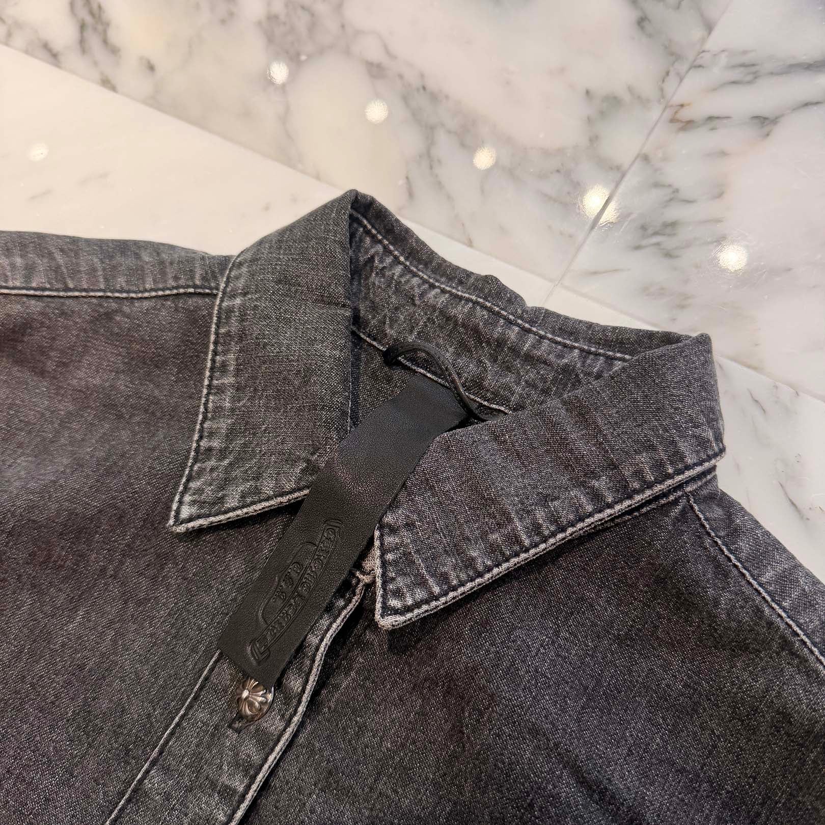 CHROME HEARTS YNOT Leather Cross Patch Denim Shirts Size M クロムハーツ ワイノット レザークロスパッチ デニムシャツ サイズM