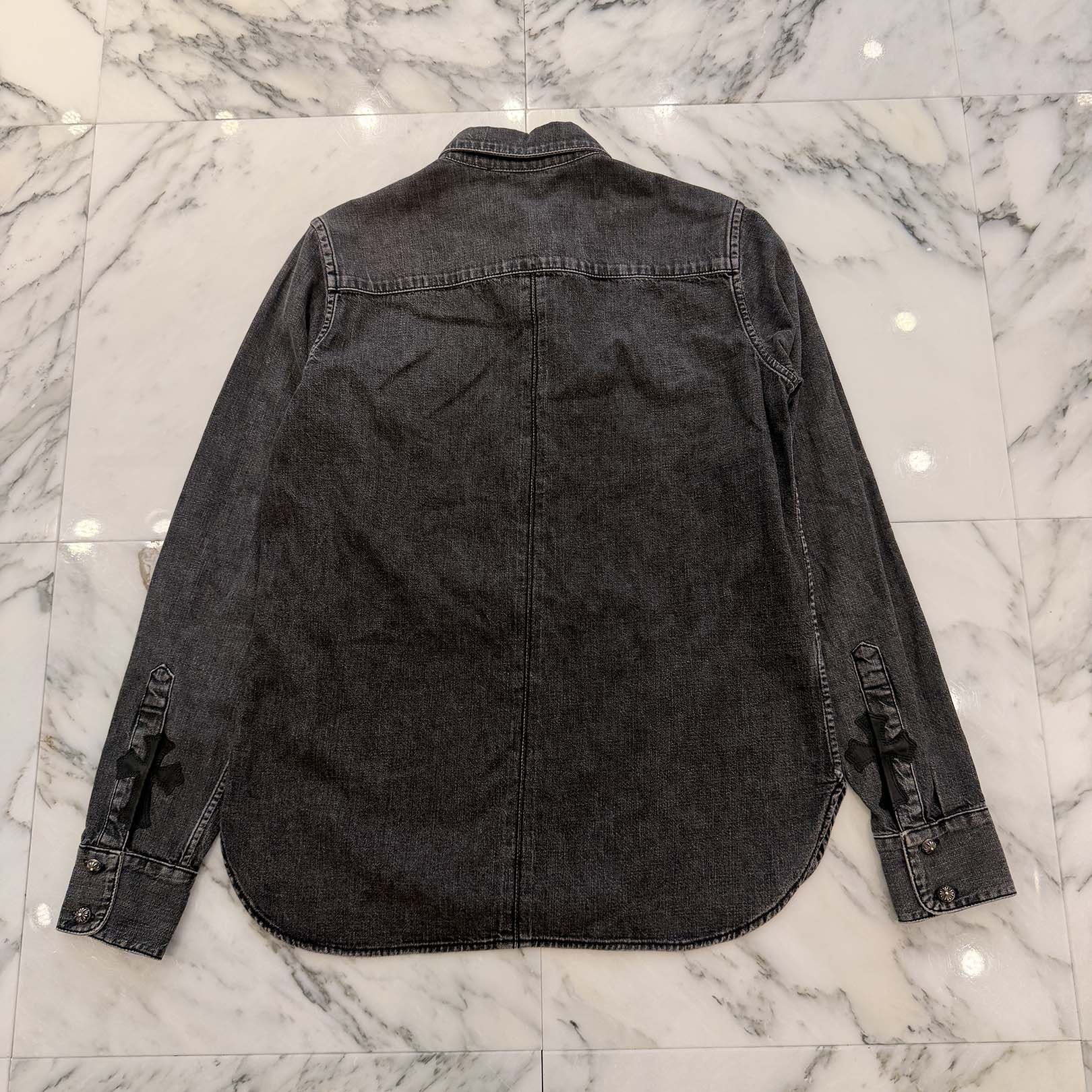 CHROME HEARTS YNOT Leather Cross Patch Denim Shirts Size M クロムハーツ ワイノット レザークロスパッチ デニムシャツ サイズM