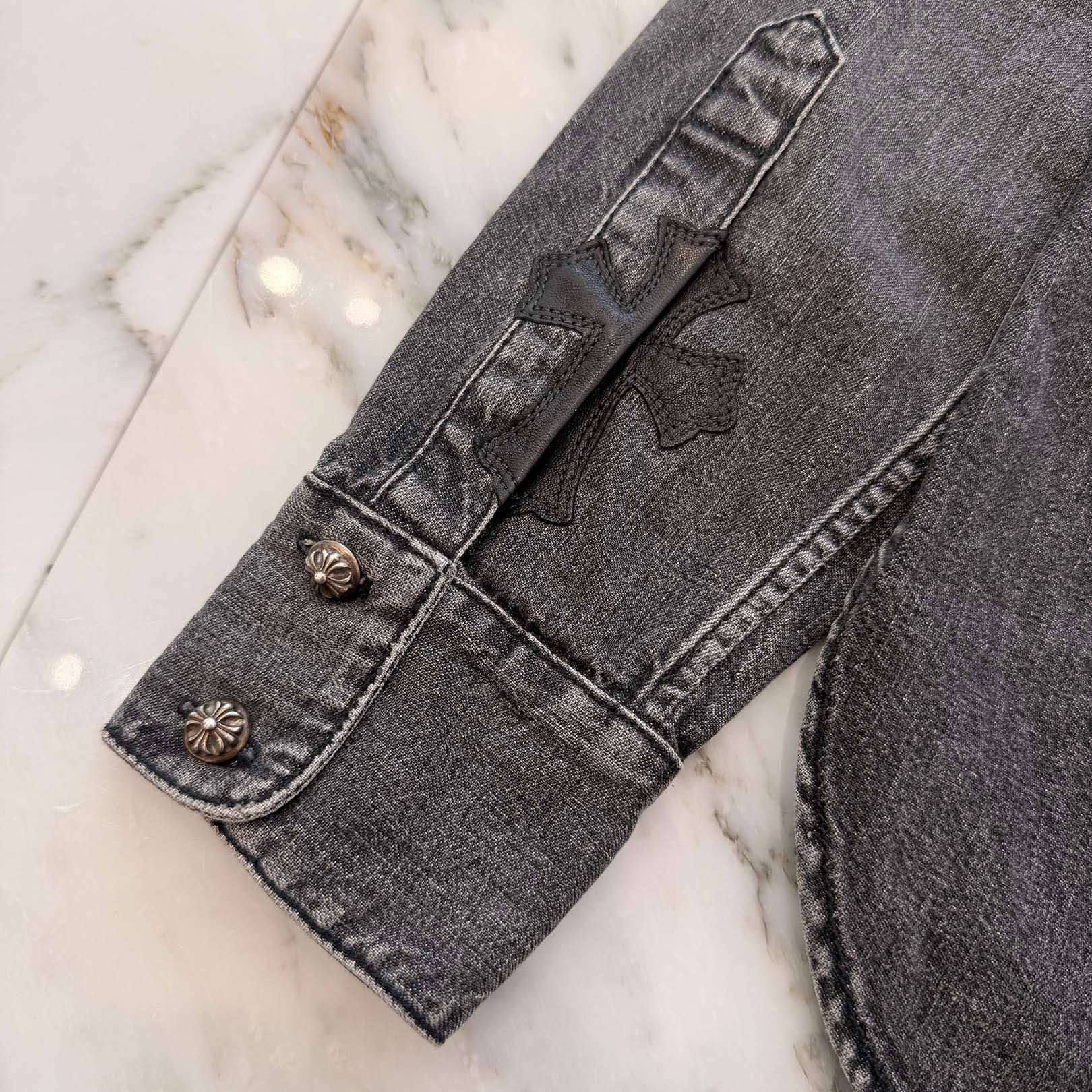 CHROME HEARTS YNOT Leather Cross Patch Denim Shirts Size M クロムハーツ ワイノット レザークロスパッチ デニムシャツ サイズM