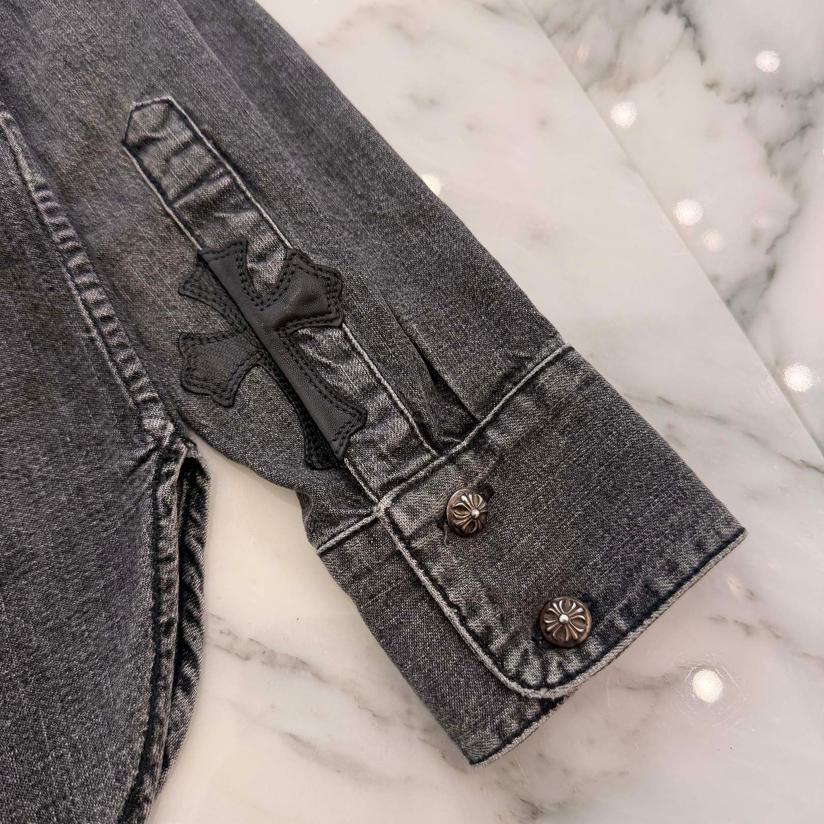 CHROME HEARTS YNOT Leather Cross Patch Denim Shirts Size M クロムハーツ ワイノット レザークロスパッチ デニムシャツ サイズM