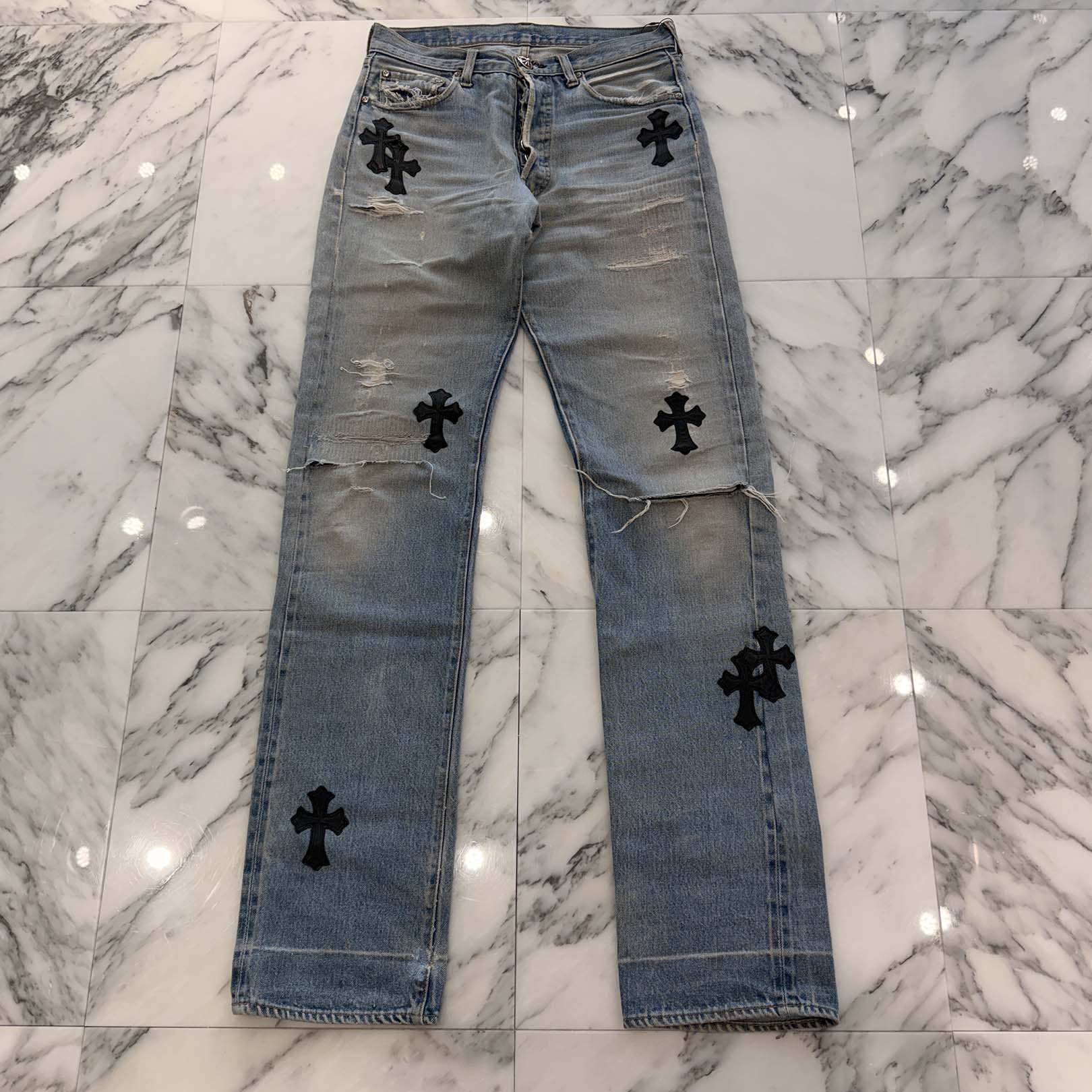 CHROME HEARTS × Levi's VNTG Cross Leather Patch Denim Pants Size
