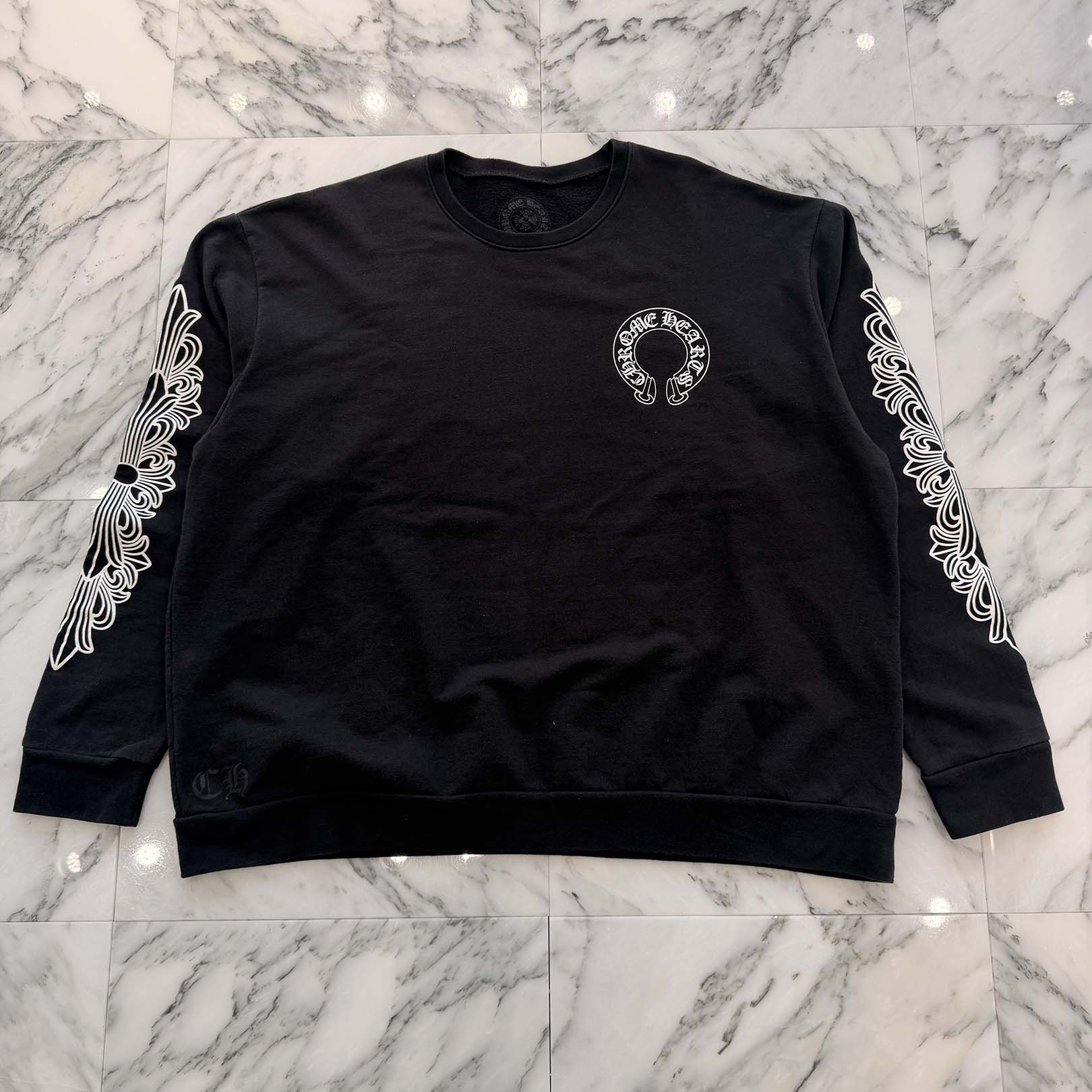 CHROME HEARTS Floral Cross Horseshoe Crewneck Sweat Shirts Size XXL クロムハーツ フローラルクロス ホースシュー クルーネック スウェットシャツ サイズXXL