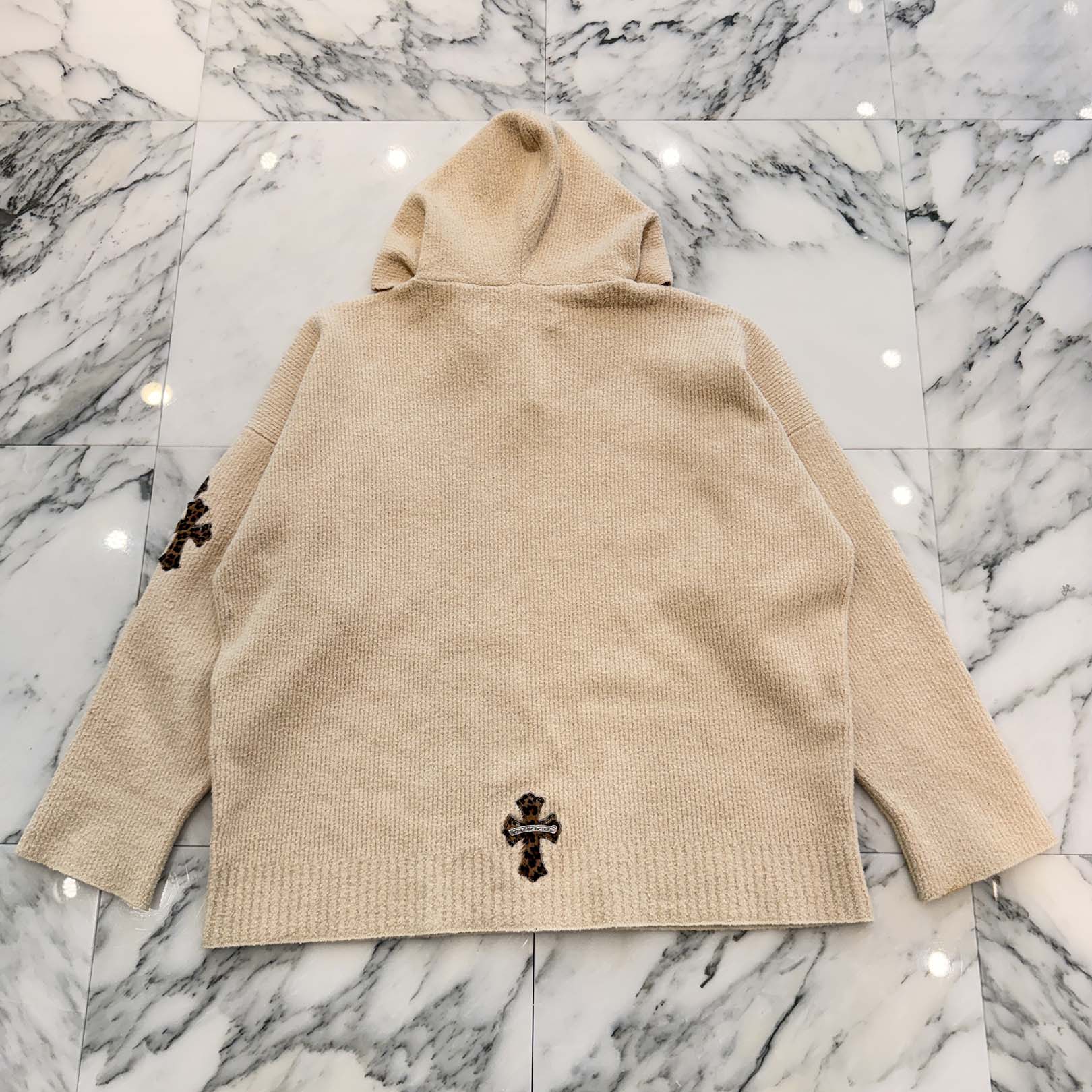 CHROME HEARTS YNOT Leopard Harako Leather Cross Patch Knit