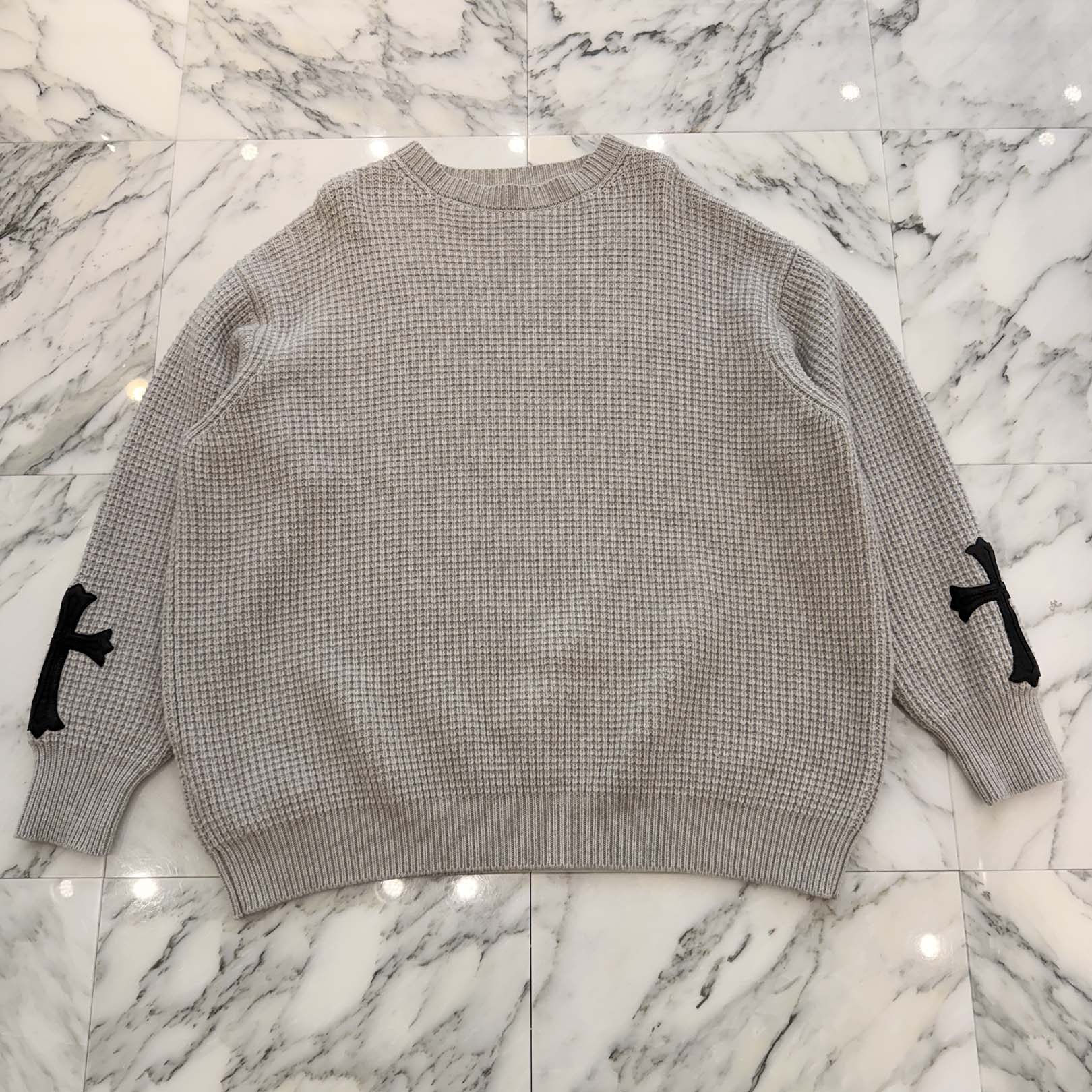 CHROME HEARTS Y NOT Arm Leather Cross Patch Cashmere Knit Sweater Size L クロムハーツ ワイノット アームレザークロスパッチ カシミヤ ニットセーター サイズL