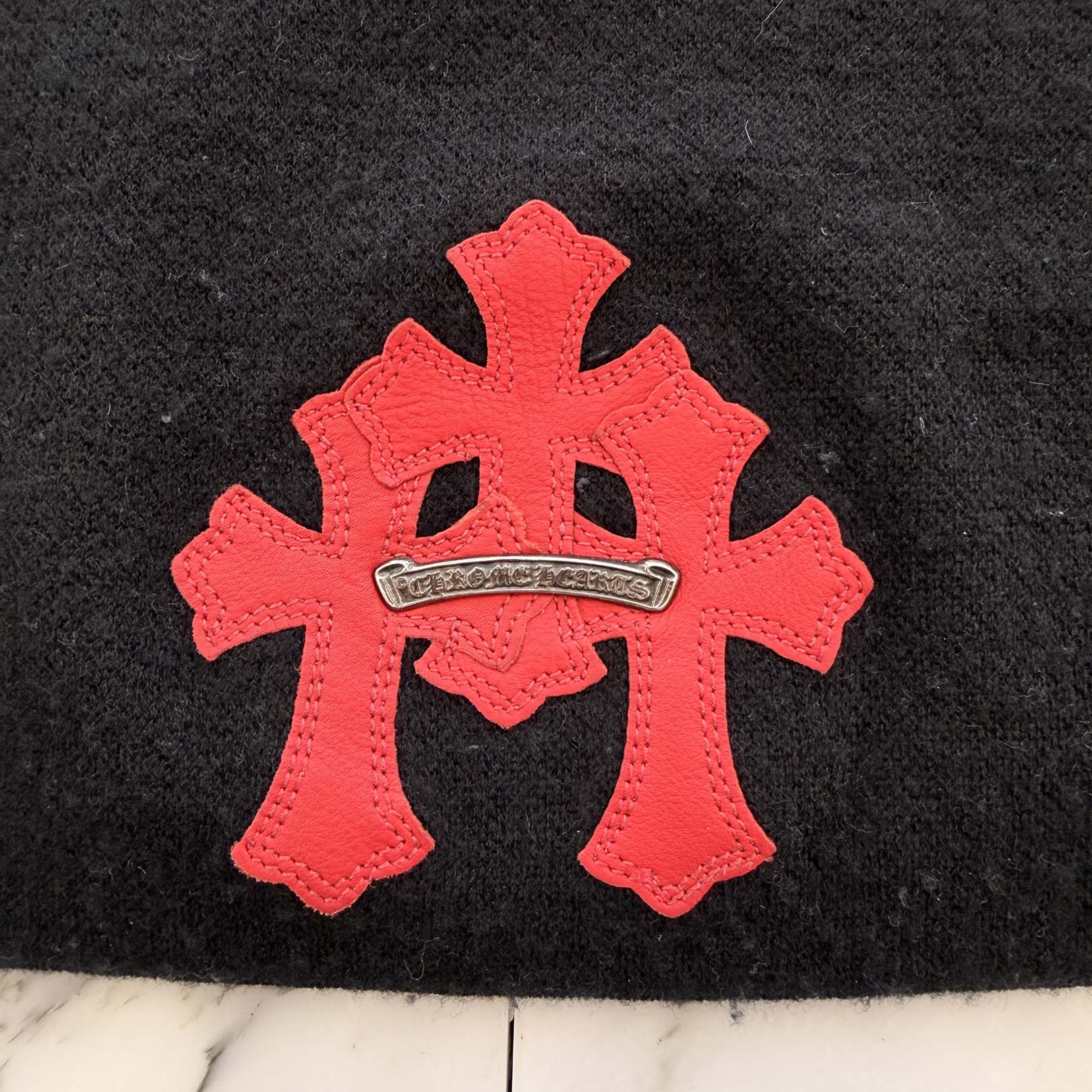 CHROME HEART × MATTY BOY Y NOT CHOMPER 3 Cemetery Cross Leather Patch Cashmere Knit Sweater Size XL クロムハーツ × マッティボーイ ワイノット チョンパー 3セメタリー クロスレザーパッチ カシミヤ ニットセーター サイズXL